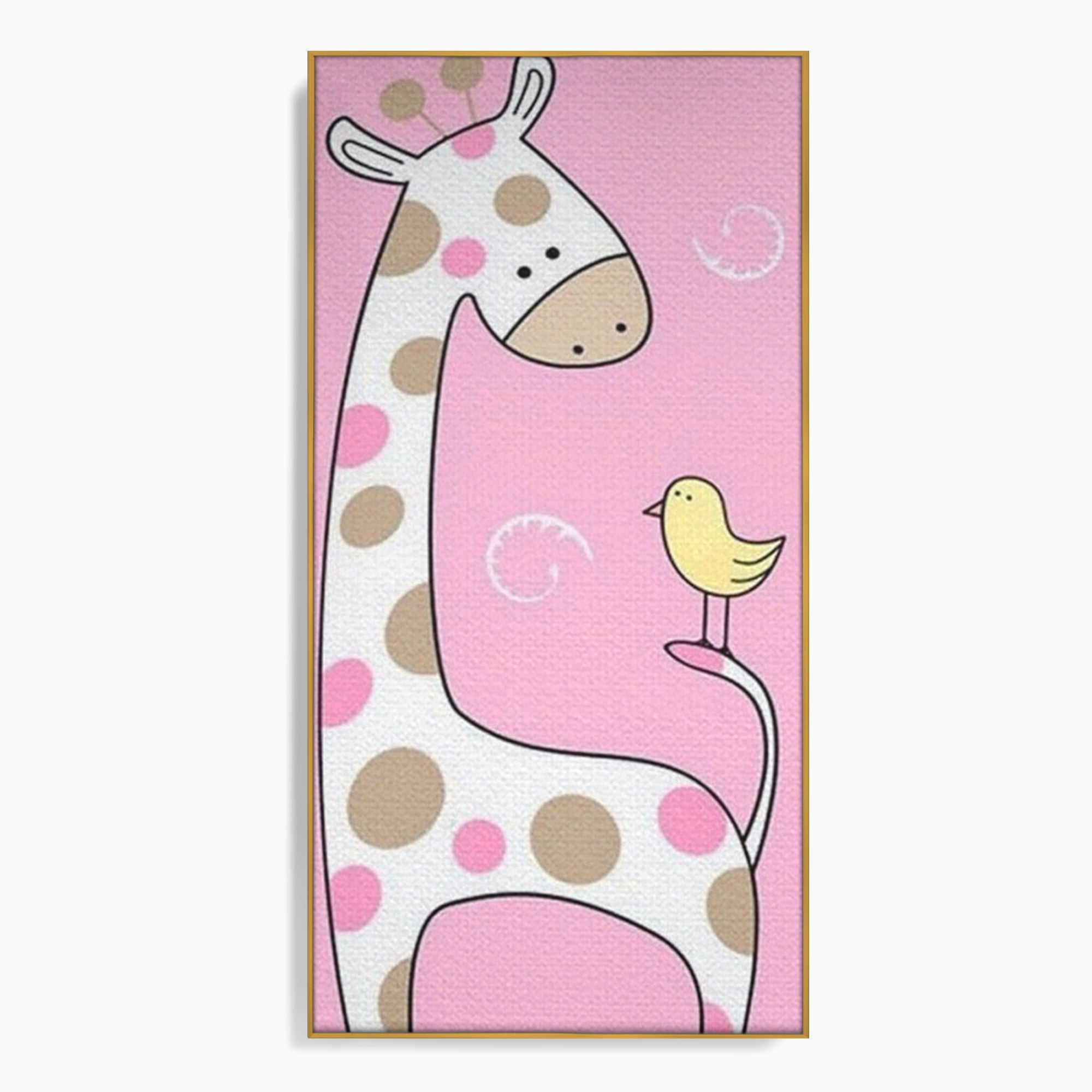 Tablou Canvas Premium, LuxCanva® K1031, Girafa si Puiul, Prietenie, Varf, Coada, Roz, Povesti, Zambete, Pastelat, Suflete, Joaca, Inocenta, Copil, Creativitate, Camera Copil, Dormitor