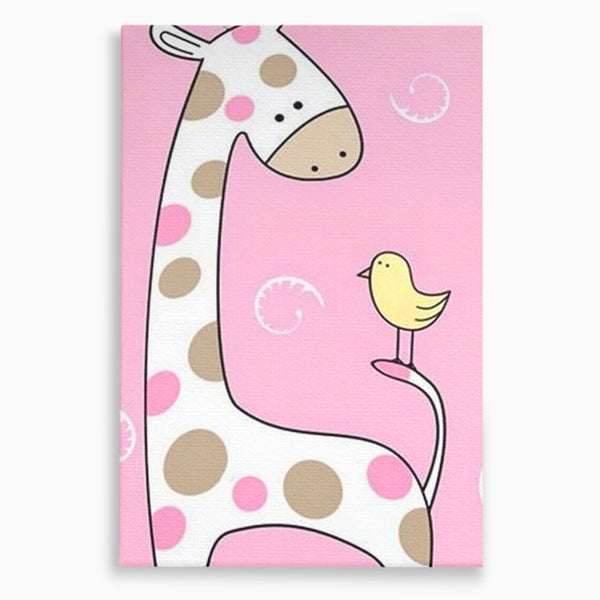 Tablou Canvas Premium, LuxCanva® K1031, Girafa si Puiul, Prietenie, Varf, Coada, Roz, Povesti, Zambete, Pastelat, Suflete, Joaca, Inocenta, Copil, Creativitate, Camera Copil, Dormitor
