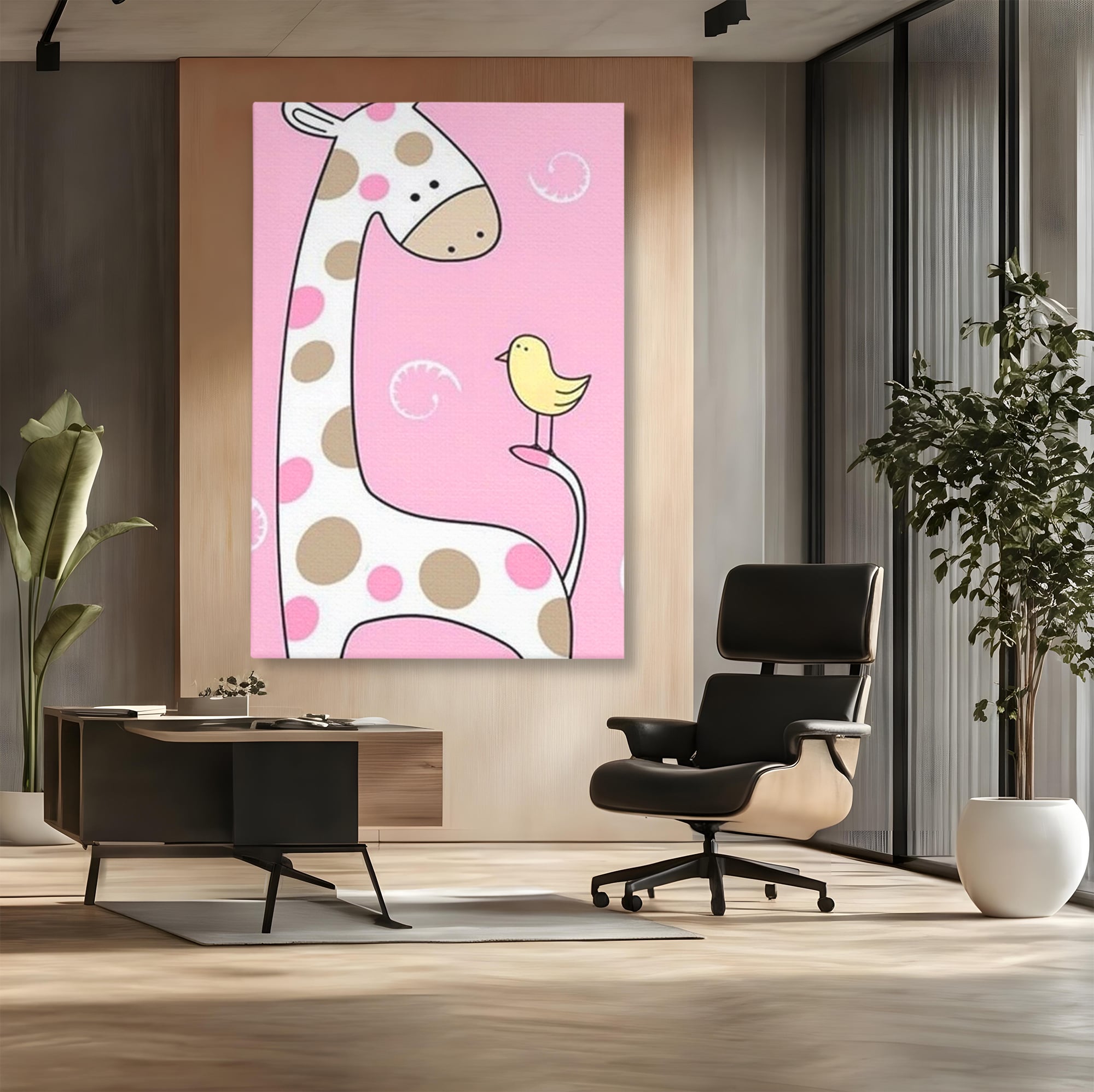 Tablou Canvas Premium, LuxCanva® K1031, Girafa si Puiul, Prietenie, Varf, Coada, Roz, Povesti, Zambete, Pastelat, Suflete, Joaca, Inocenta, Copil, Creativitate, Camera Copil, Dormitor