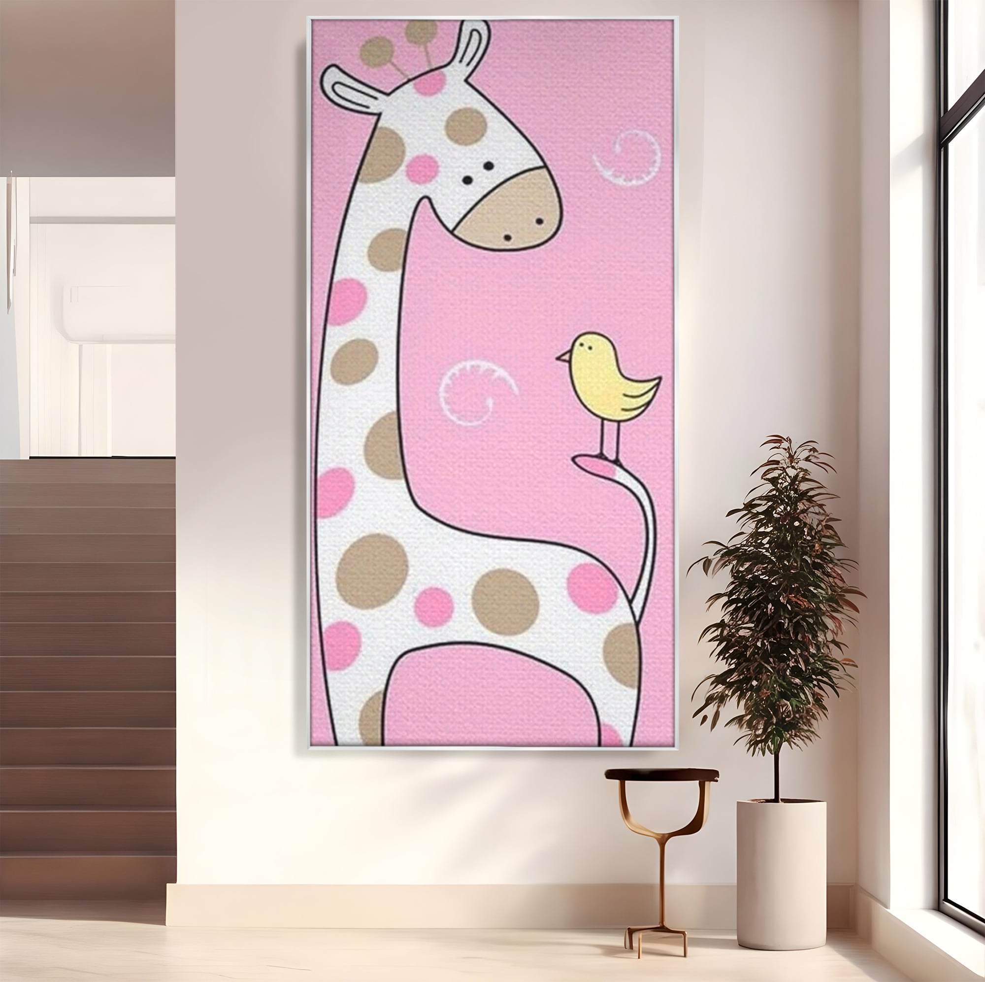 Tablou Canvas Premium, LuxCanva® K1031, Girafa si Puiul, Prietenie, Varf, Coada, Roz, Povesti, Zambete, Pastelat, Suflete, Joaca, Inocenta, Copil, Creativitate, Camera Copil, Dormitor