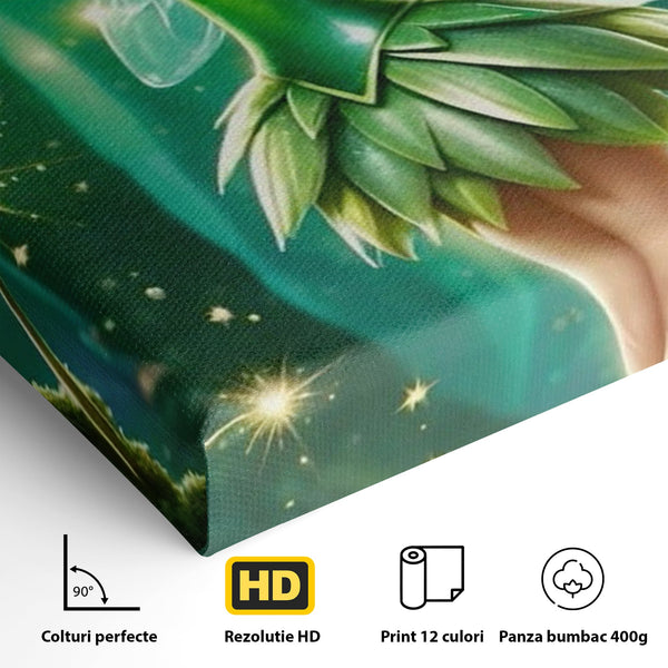 Tablou Canvas Premium, LuxCanva® K1032, Zana Smaraldului Fermecat, Tinker Bell, Personaj, Desene, Walt, Disney, Magie, Sclipire, Verde, Aripi, Taram, Basm, Camera Copil, Dormitor