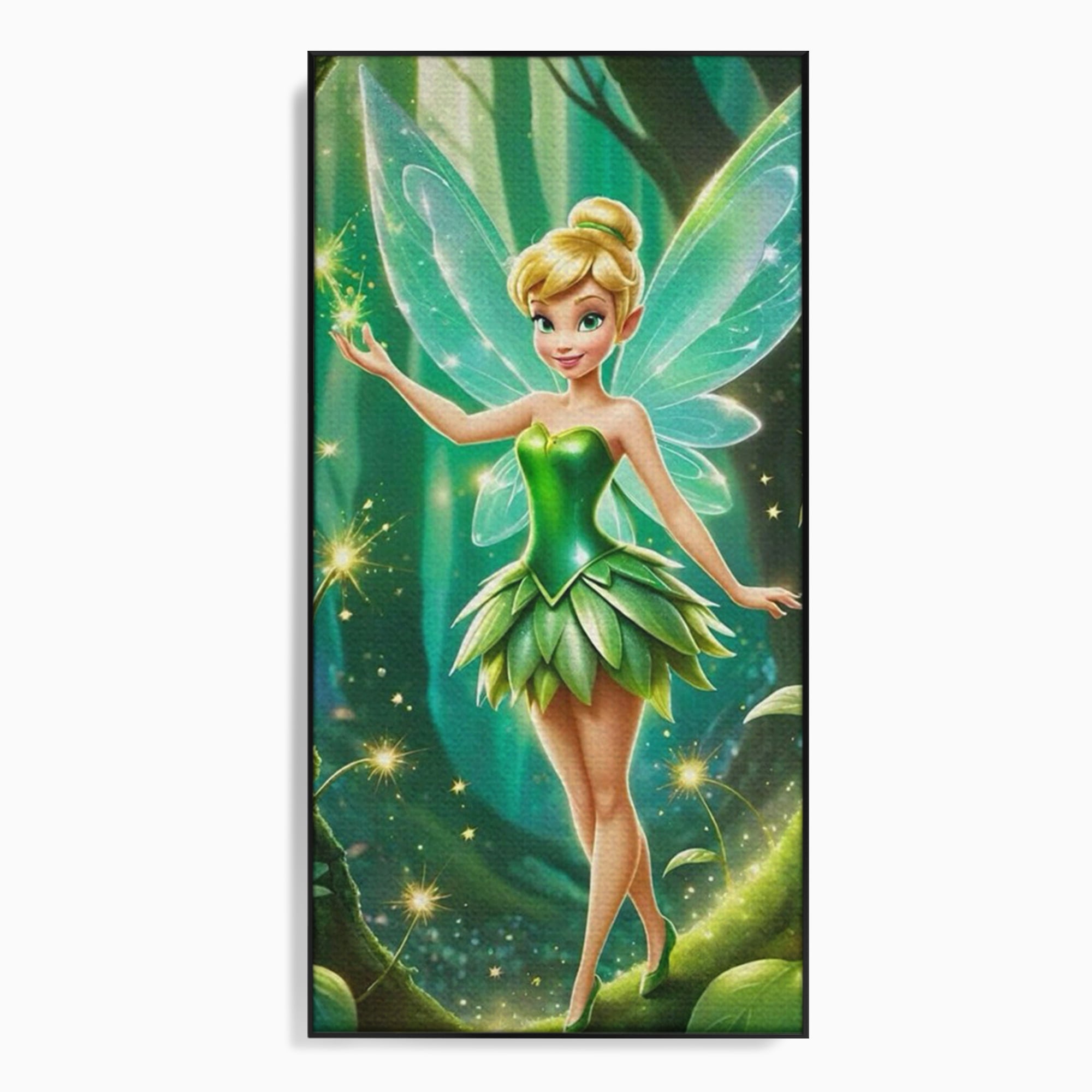 Tablou Canvas Premium, LuxCanva® K1032, Zana Smaraldului Fermecat, Tinker Bell, Personaj, Desene, Walt, Disney, Magie, Sclipire, Verde, Aripi, Taram, Basm, Camera Copil, Dormitor