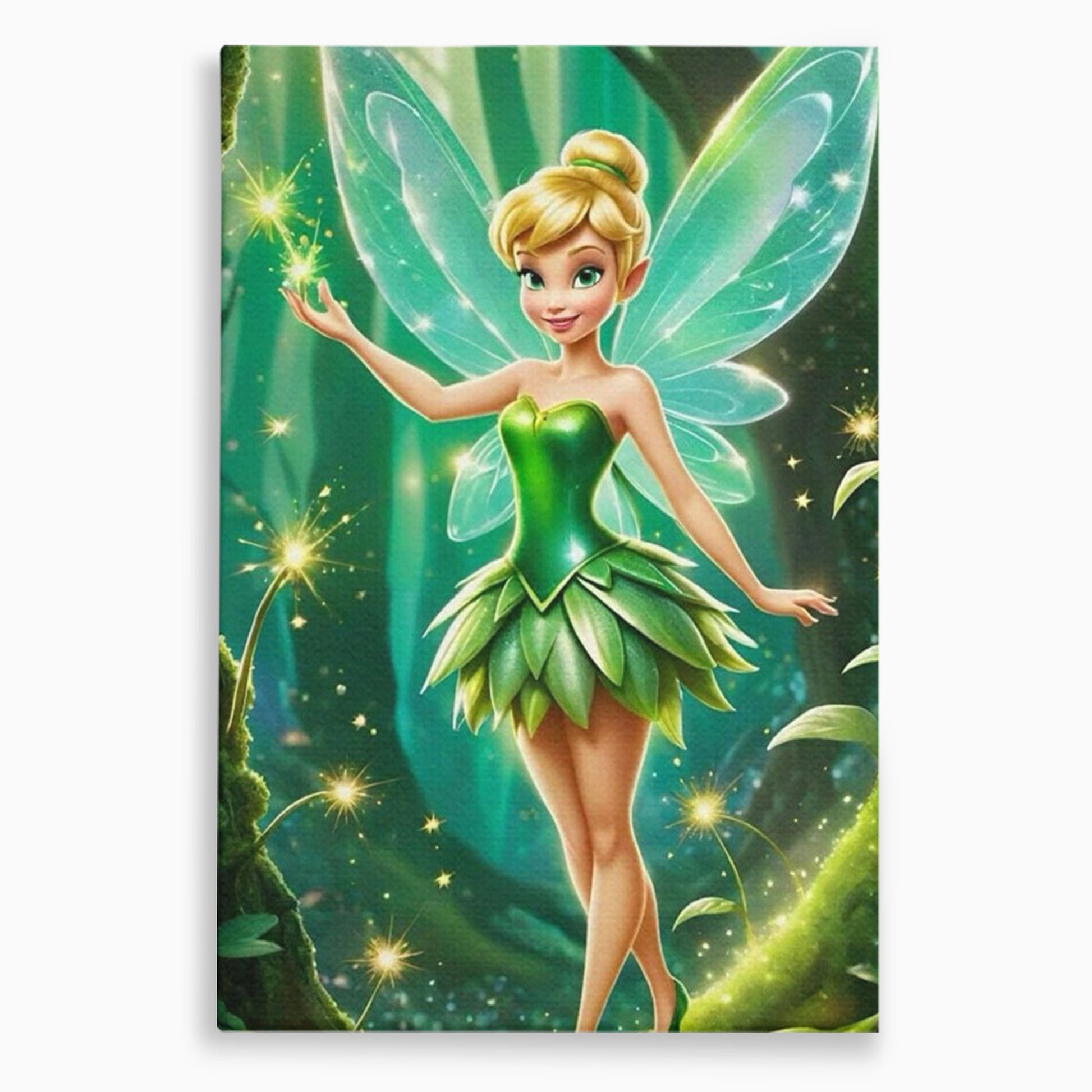 Tablou Canvas Premium, LuxCanva® K1032, Zana Smaraldului Fermecat, Tinker Bell, Personaj, Desene, Walt, Disney, Magie, Sclipire, Verde, Aripi, Taram, Basm, Camera Copil, Dormitor