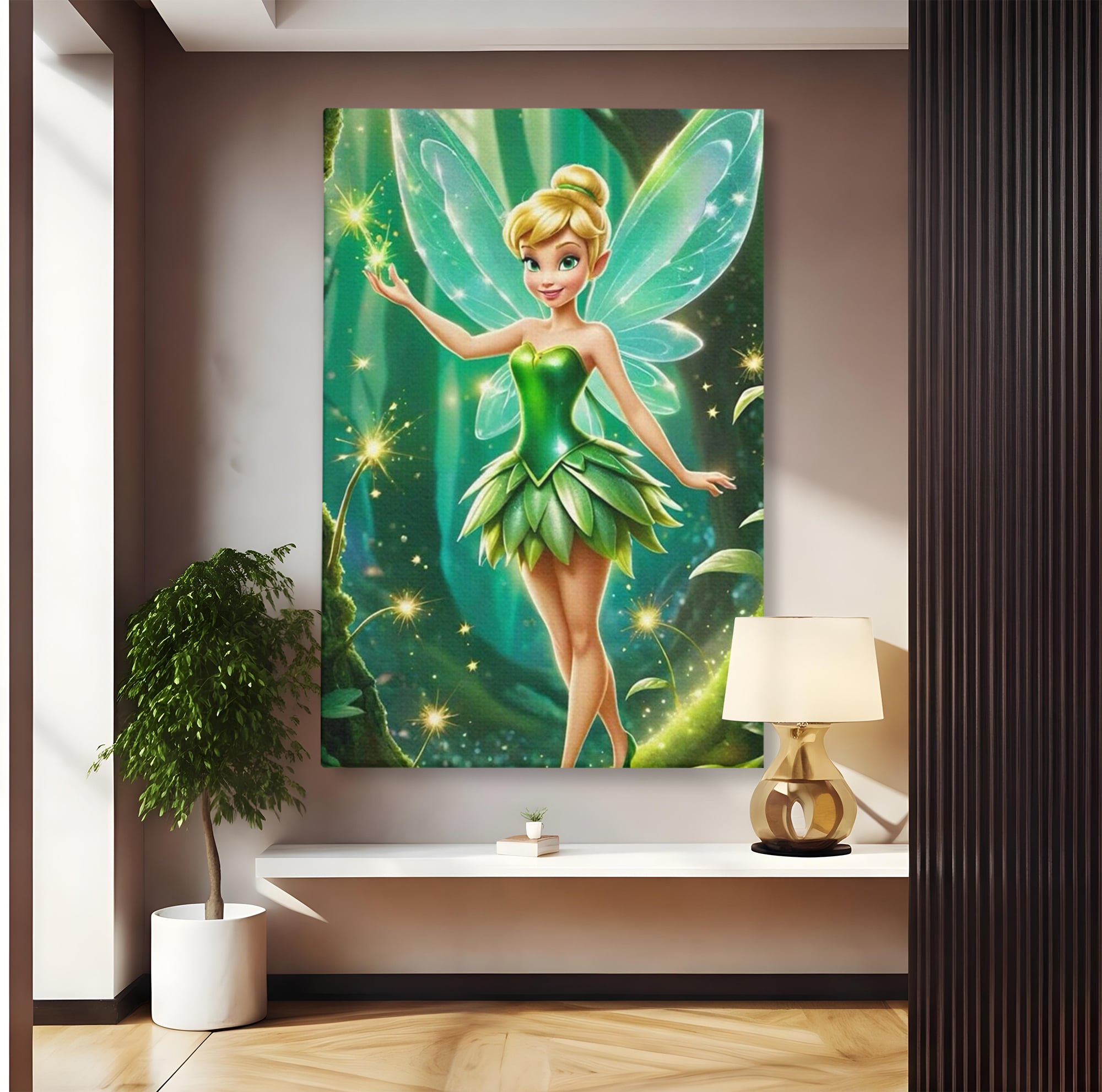 Tablou Canvas Premium, LuxCanva® K1032, Zana Smaraldului Fermecat, Tinker Bell, Personaj, Desene, Walt, Disney, Magie, Sclipire, Verde, Aripi, Taram, Basm, Camera Copil, Dormitor