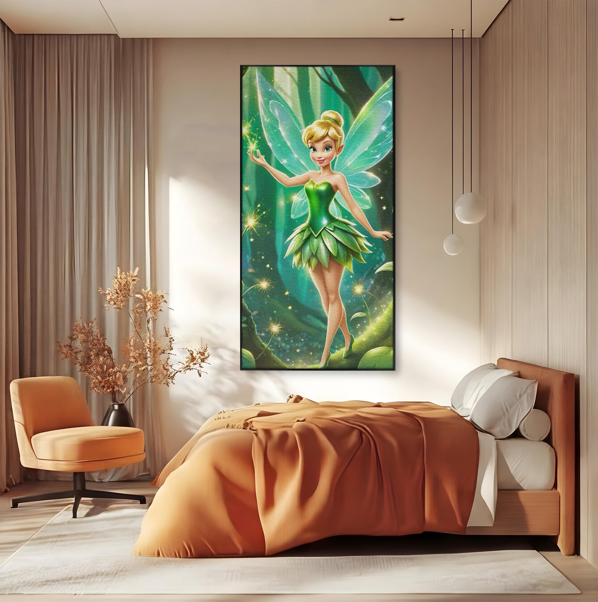 Tablou Canvas Premium, LuxCanva® K1032, Zana Smaraldului Fermecat, Tinker Bell, Personaj, Desene, Walt, Disney, Magie, Sclipire, Verde, Aripi, Taram, Basm, Camera Copil, Dormitor