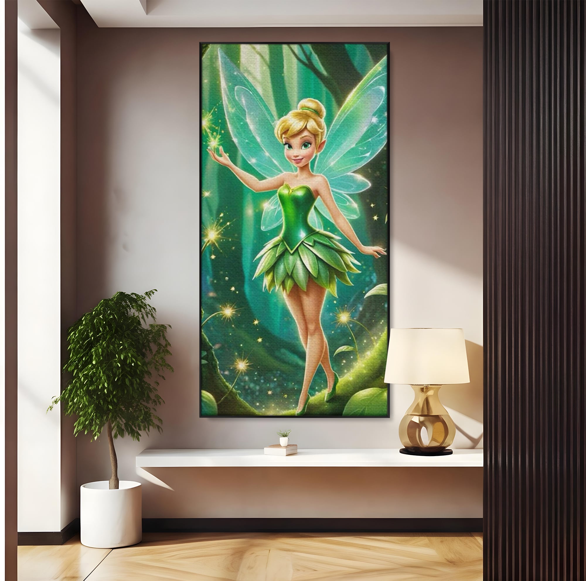 Tablou Canvas Premium, LuxCanva® K1032, Zana Smaraldului Fermecat, Tinker Bell, Personaj, Desene, Walt, Disney, Magie, Sclipire, Verde, Aripi, Taram, Basm, Camera Copil, Dormitor
