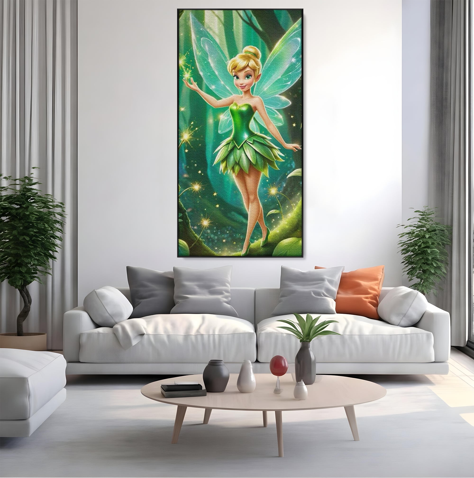 Tablou Canvas Premium, LuxCanva® K1032, Zana Smaraldului Fermecat, Tinker Bell, Personaj, Desene, Walt, Disney, Magie, Sclipire, Verde, Aripi, Taram, Basm, Camera Copil, Dormitor