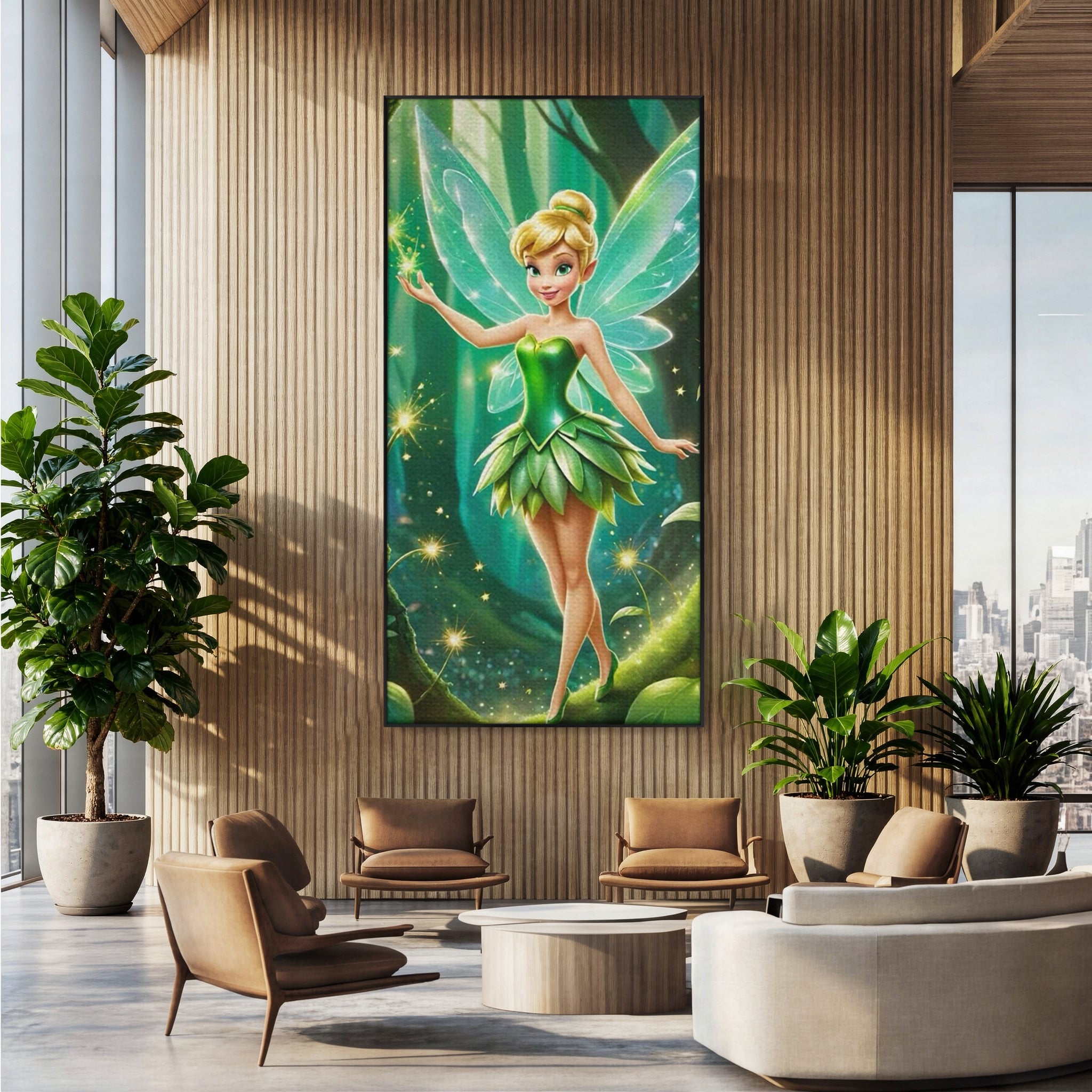 Tablou Canvas Premium, LuxCanva® K1032, Zana Smaraldului Fermecat, Tinker Bell, Personaj, Desene, Walt, Disney, Magie, Sclipire, Verde, Aripi, Taram, Basm, Camera Copil, Dormitor