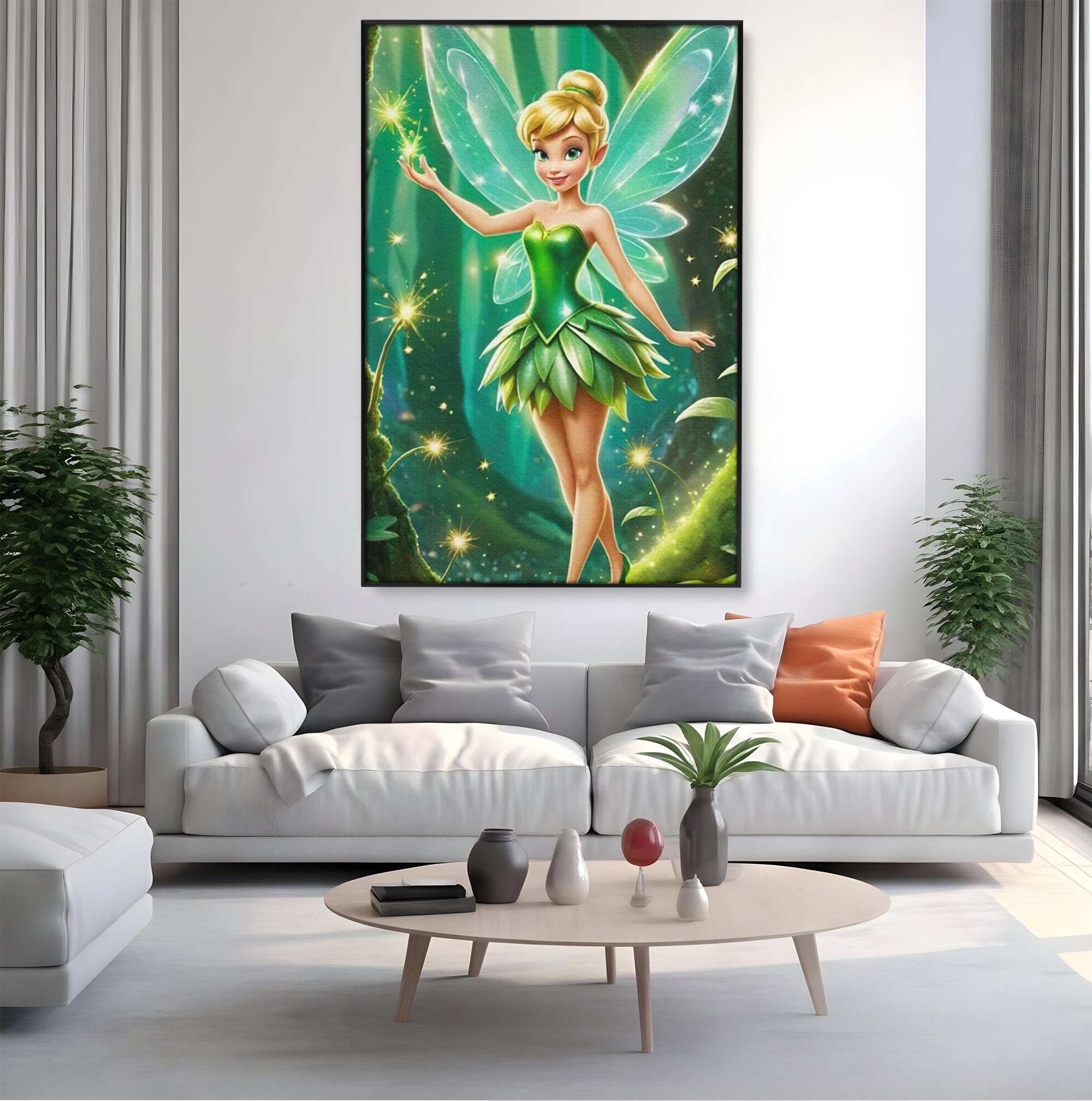 Tablou Canvas Premium, LuxCanva® K1032, Zana Smaraldului Fermecat, Tinker Bell, Personaj, Desene, Walt, Disney, Magie, Sclipire, Verde, Aripi, Taram, Basm, Camera Copil, Dormitor