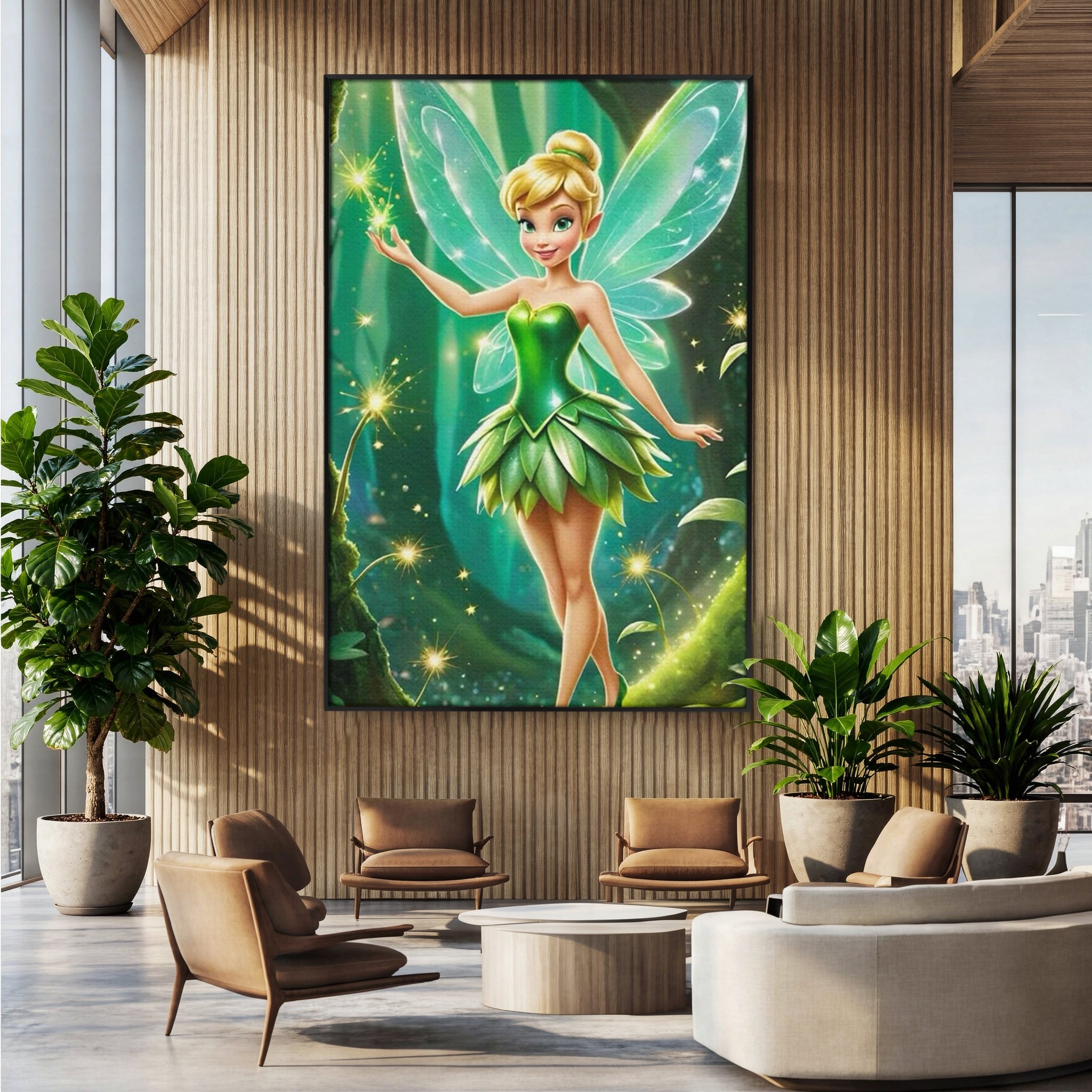 Tablou Canvas Premium, LuxCanva® K1032, Zana Smaraldului Fermecat, Tinker Bell, Personaj, Desene, Walt, Disney, Magie, Sclipire, Verde, Aripi, Taram, Basm, Camera Copil, Dormitor
