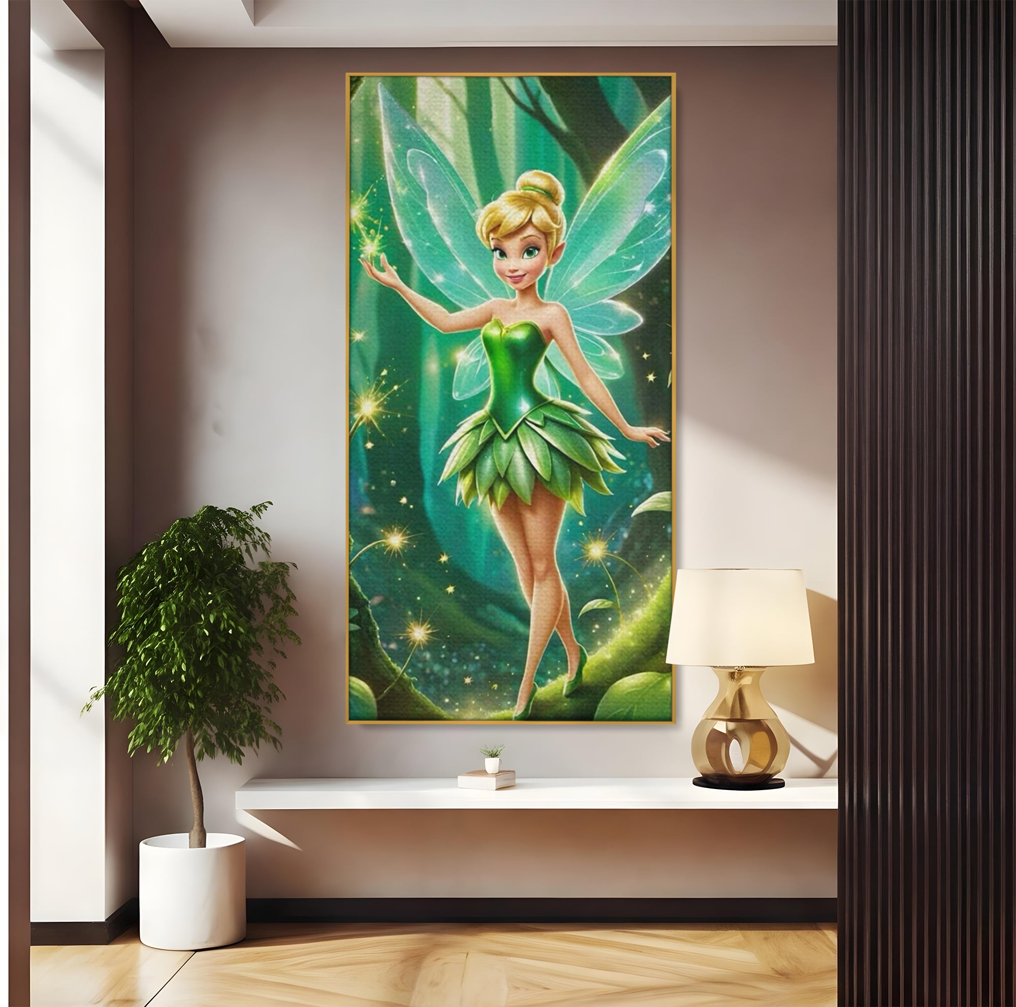 Tablou Canvas Premium, LuxCanva® K1032, Zana Smaraldului Fermecat, Tinker Bell, Personaj, Desene, Walt, Disney, Magie, Sclipire, Verde, Aripi, Taram, Basm, Camera Copil, Dormitor