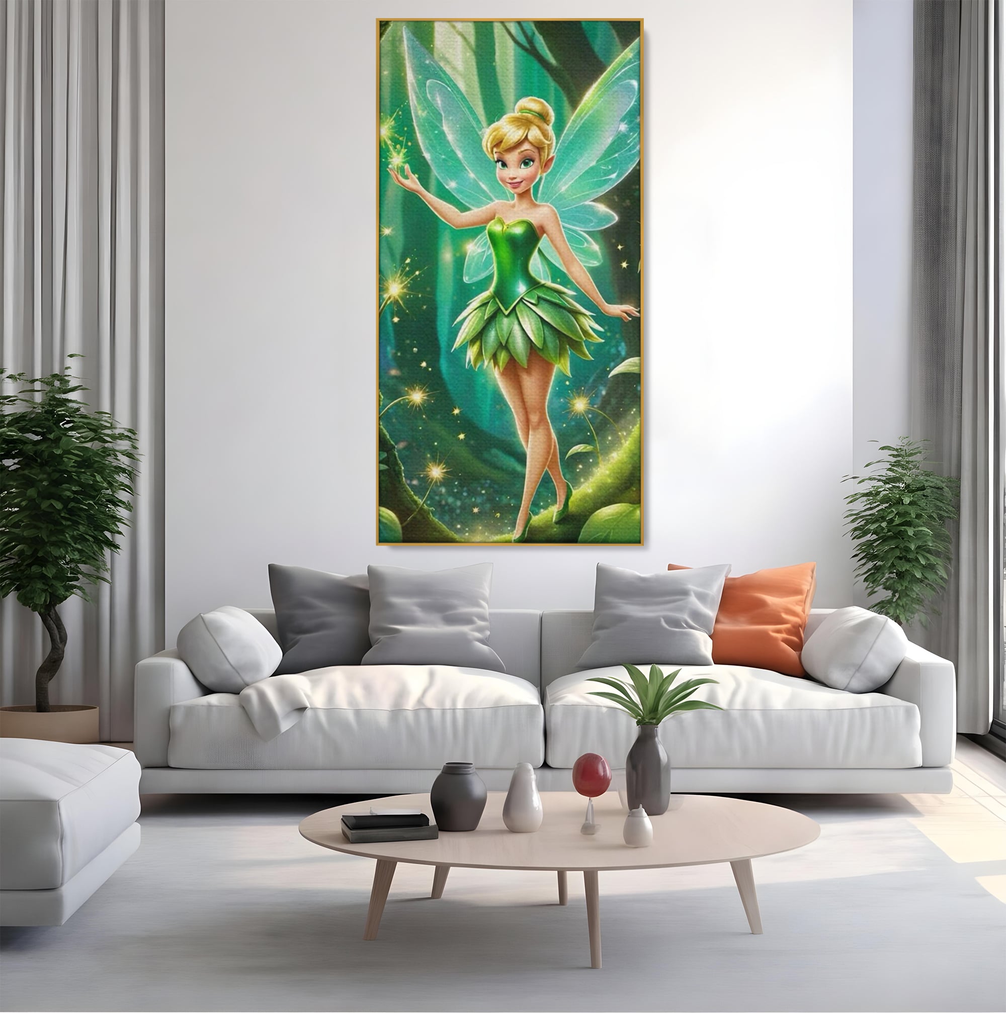Tablou Canvas Premium, LuxCanva® K1032, Zana Smaraldului Fermecat, Tinker Bell, Personaj, Desene, Walt, Disney, Magie, Sclipire, Verde, Aripi, Taram, Basm, Camera Copil, Dormitor