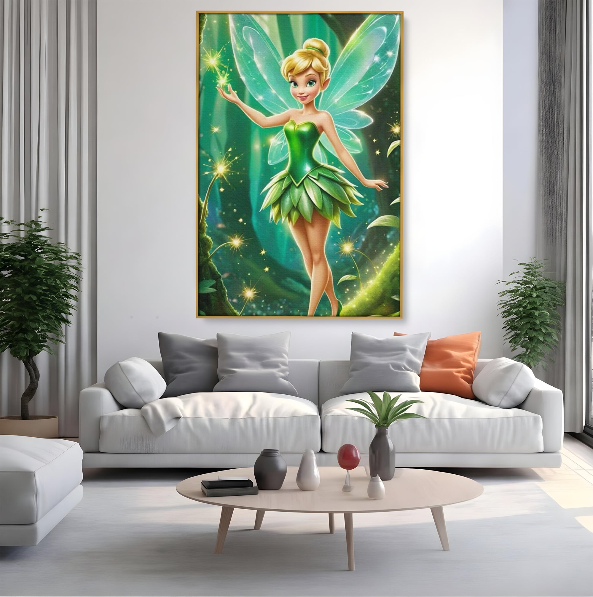 Tablou Canvas Premium, LuxCanva® K1032, Zana Smaraldului Fermecat, Tinker Bell, Personaj, Desene, Walt, Disney, Magie, Sclipire, Verde, Aripi, Taram, Basm, Camera Copil, Dormitor