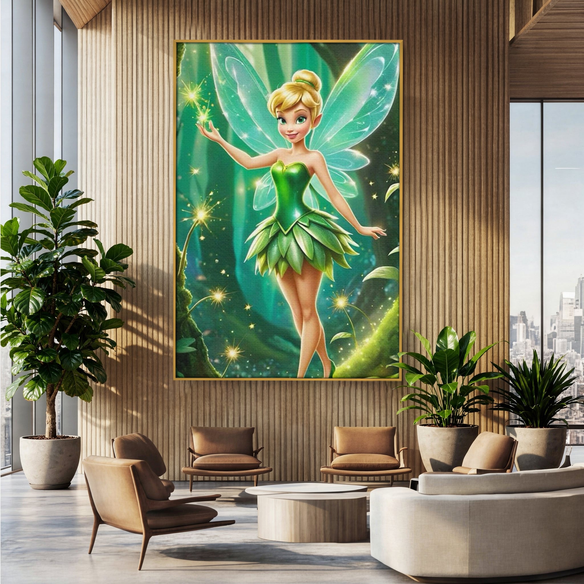 Tablou Canvas Premium, LuxCanva® K1032, Zana Smaraldului Fermecat, Tinker Bell, Personaj, Desene, Walt, Disney, Magie, Sclipire, Verde, Aripi, Taram, Basm, Camera Copil, Dormitor