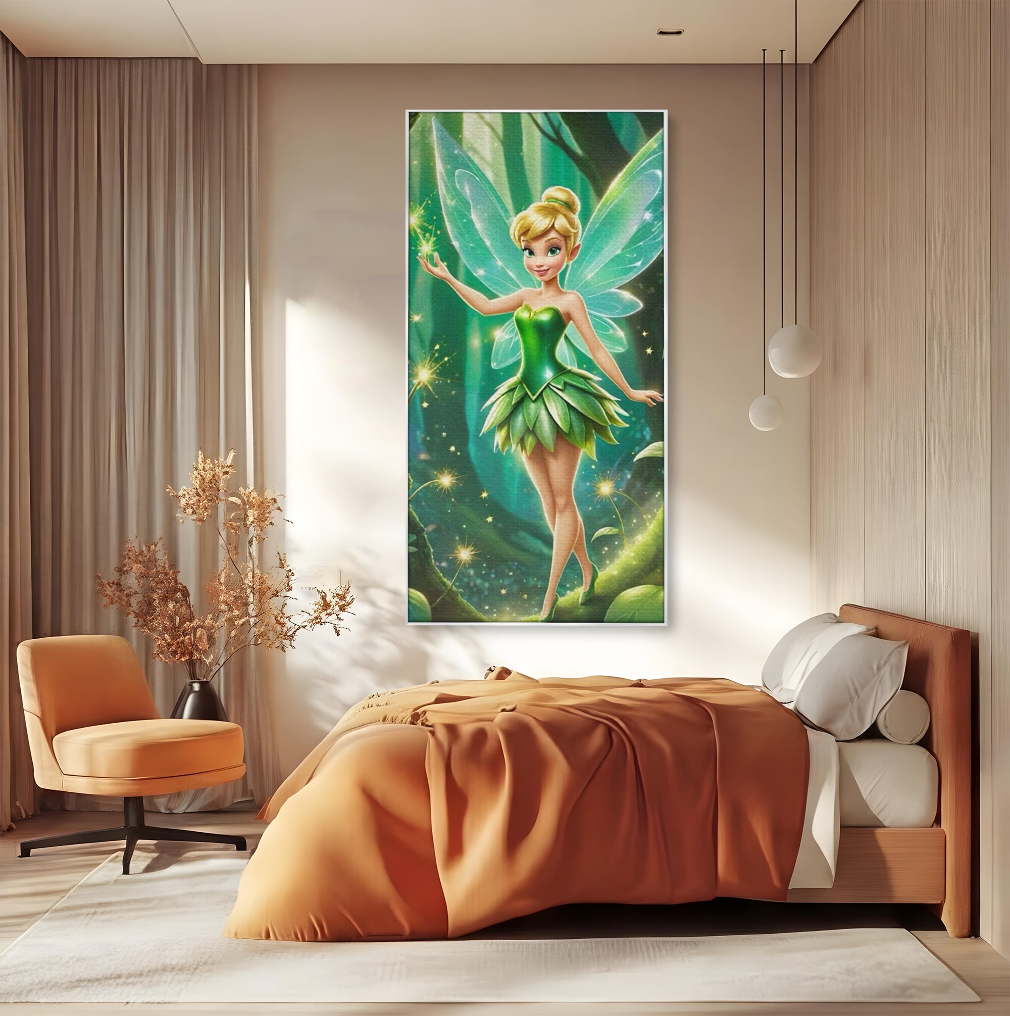 Tablou Canvas Premium, LuxCanva® K1032, Zana Smaraldului Fermecat, Tinker Bell, Personaj, Desene, Walt, Disney, Magie, Sclipire, Verde, Aripi, Taram, Basm, Camera Copil, Dormitor
