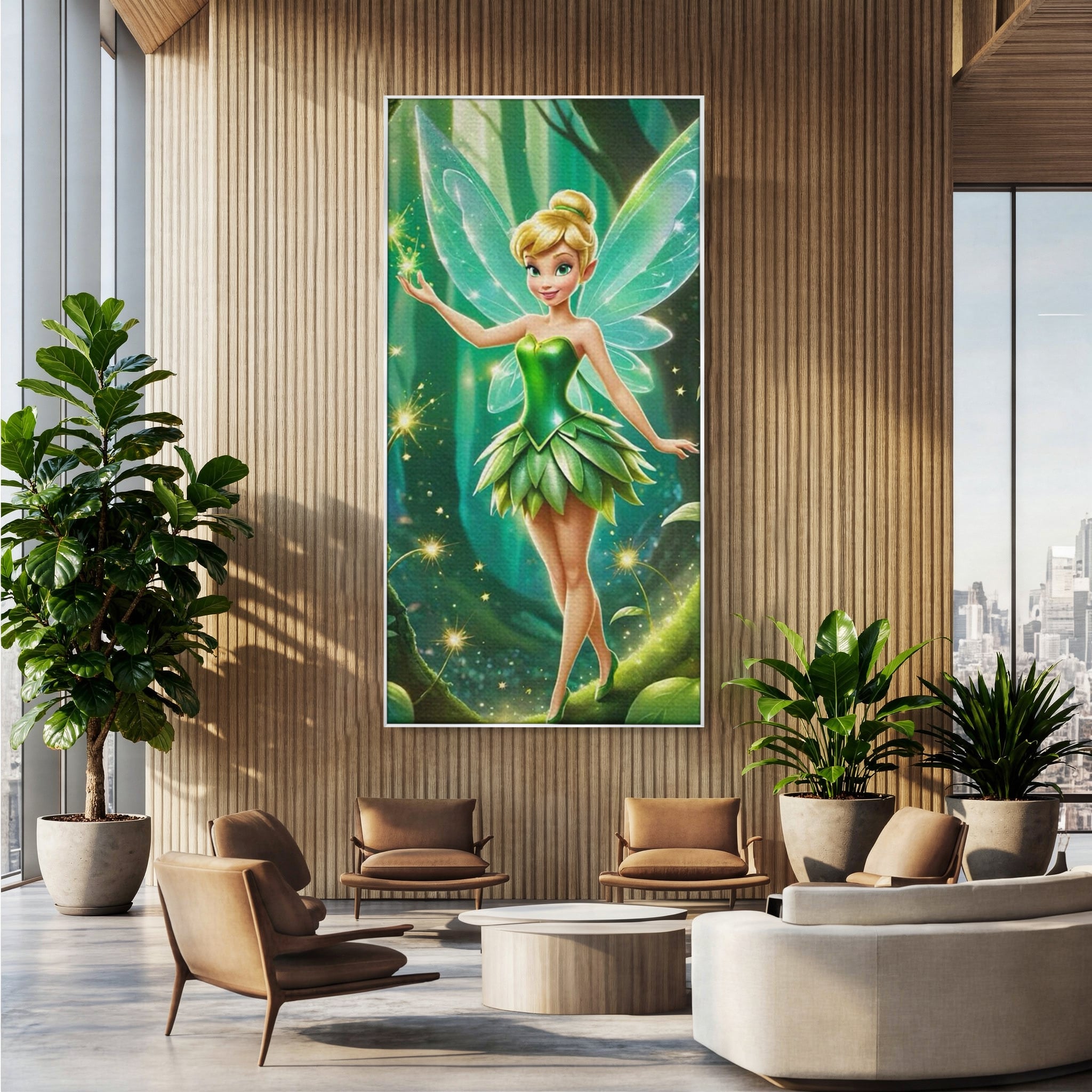 Tablou Canvas Premium, LuxCanva® K1032, Zana Smaraldului Fermecat, Tinker Bell, Personaj, Desene, Walt, Disney, Magie, Sclipire, Verde, Aripi, Taram, Basm, Camera Copil, Dormitor