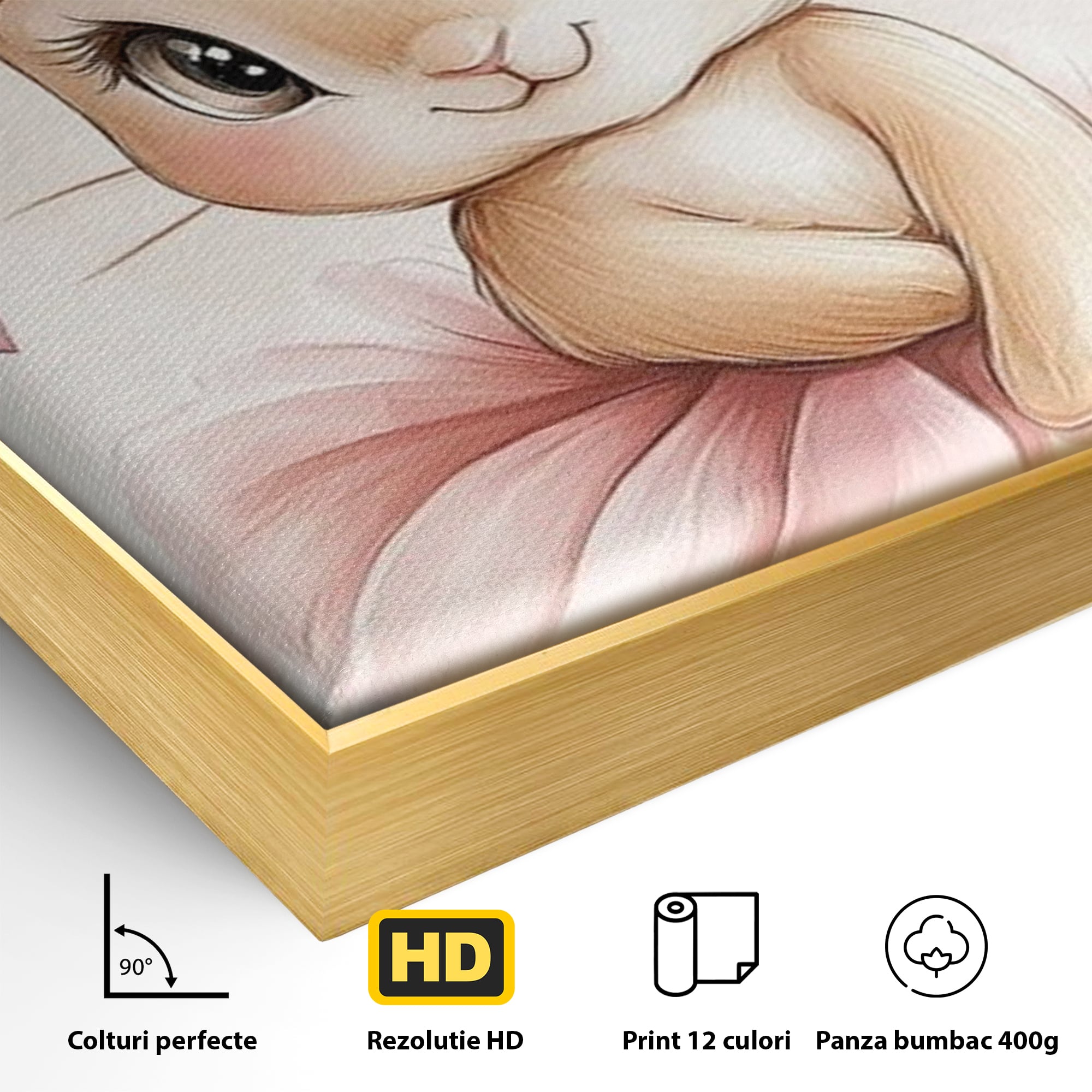Tablou Canvas Premium, LuxCanva® K1033, Iepurasul Balerina, Gingasie, Rochita, Fundita, Roz, Printesa, Inimioare, Zambet, Tutu, Urechi, Privire, Copilaresc, Jucausa, Camera Copil, Dormitor