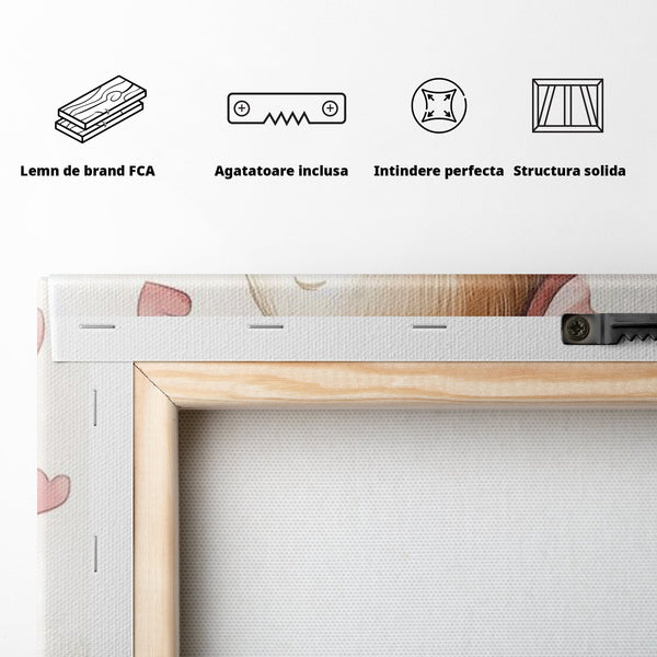 Tablou Canvas Premium, LuxCanva® K1033, Iepurasul Balerina, Gingasie, Rochita, Fundita, Roz, Printesa, Inimioare, Zambet, Tutu, Urechi, Privire, Copilaresc, Jucausa, Camera Copil, Dormitor
