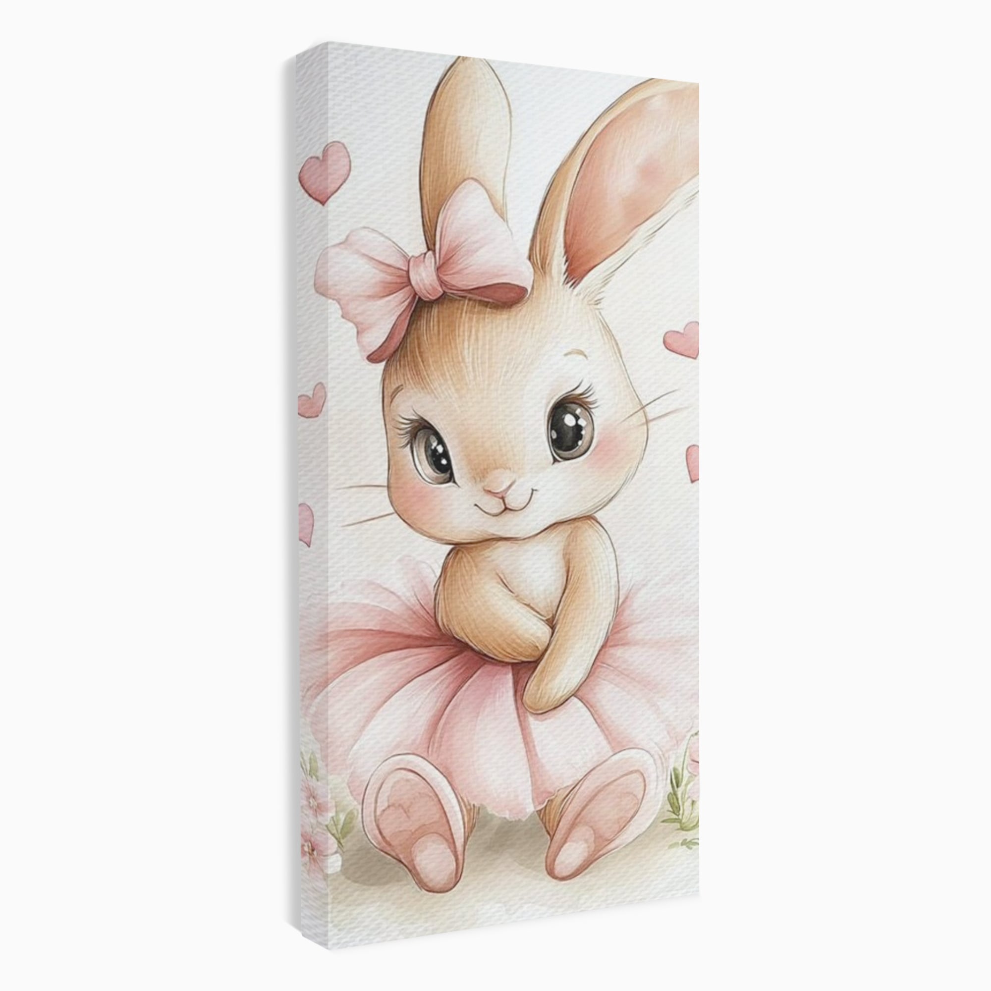 Tablou Canvas Premium, LuxCanva® K1033, Iepurasul Balerina, Gingasie, Rochita, Fundita, Roz, Printesa, Inimioare, Zambet, Tutu, Urechi, Privire, Copilaresc, Jucausa, Camera Copil, Dormitor