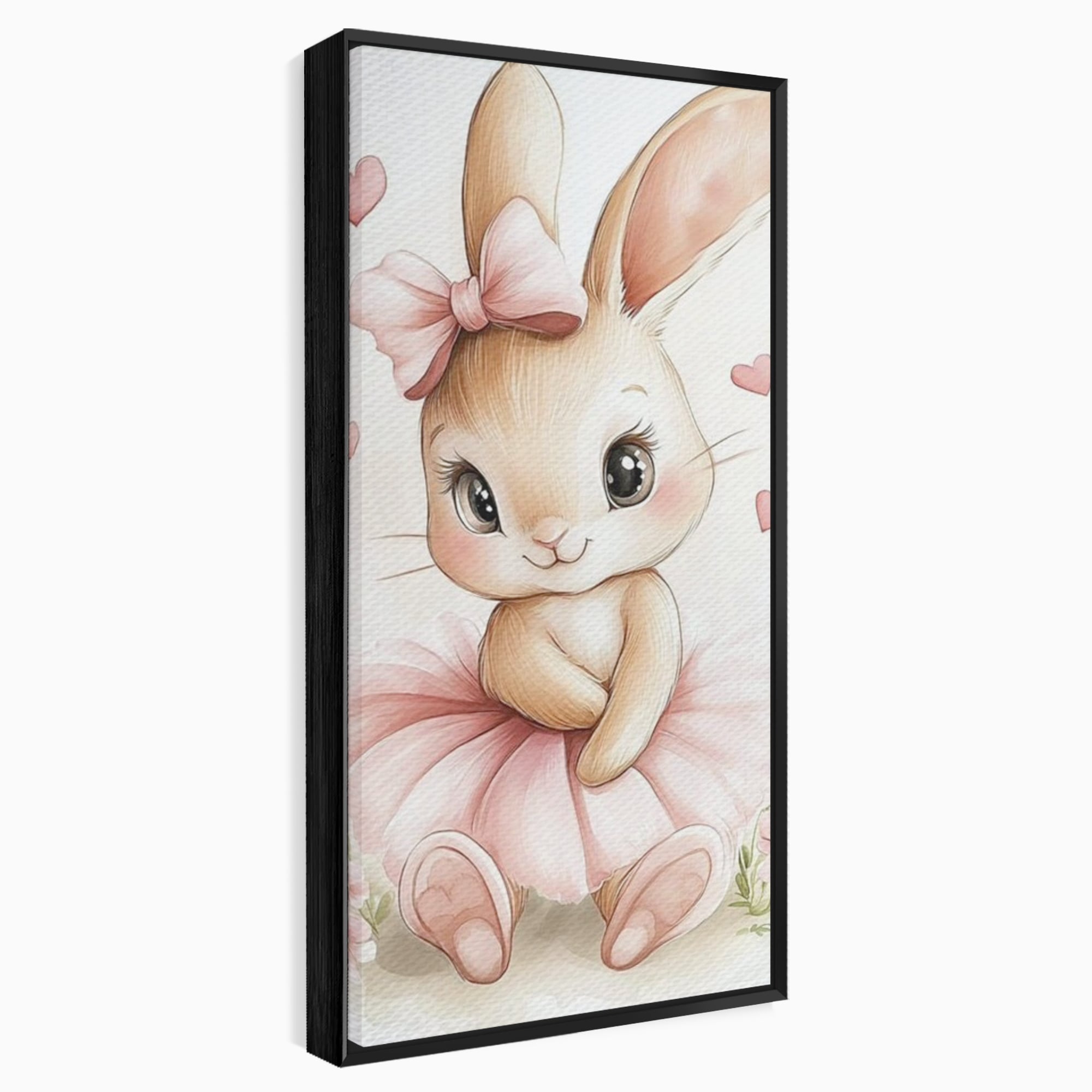 Tablou Canvas Premium, LuxCanva® K1033, Iepurasul Balerina, Gingasie, Rochita, Fundita, Roz, Printesa, Inimioare, Zambet, Tutu, Urechi, Privire, Copilaresc, Jucausa, Camera Copil, Dormitor
