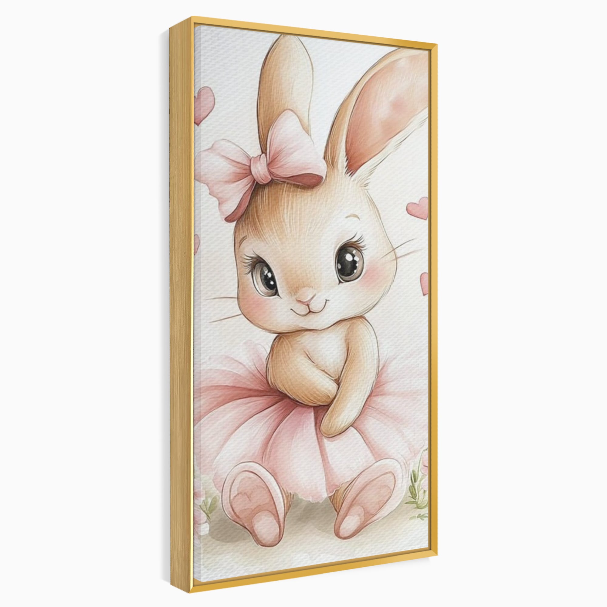 Tablou Canvas Premium, LuxCanva® K1033, Iepurasul Balerina, Gingasie, Rochita, Fundita, Roz, Printesa, Inimioare, Zambet, Tutu, Urechi, Privire, Copilaresc, Jucausa, Camera Copil, Dormitor