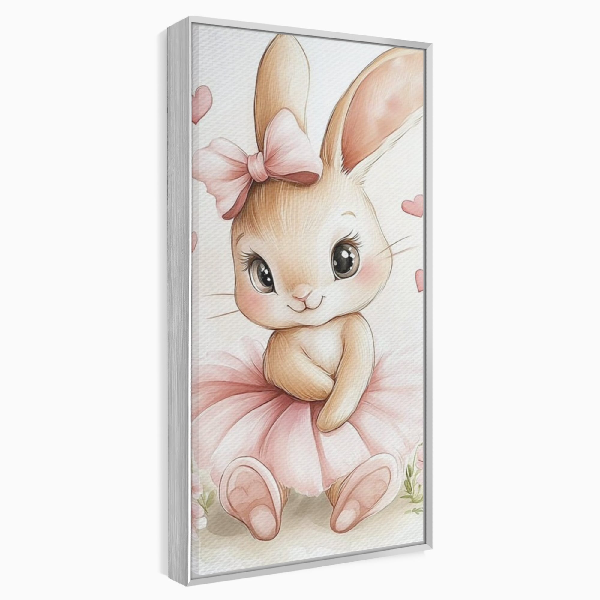 Tablou Canvas Premium, LuxCanva® K1033, Iepurasul Balerina, Gingasie, Rochita, Fundita, Roz, Printesa, Inimioare, Zambet, Tutu, Urechi, Privire, Copilaresc, Jucausa, Camera Copil, Dormitor
