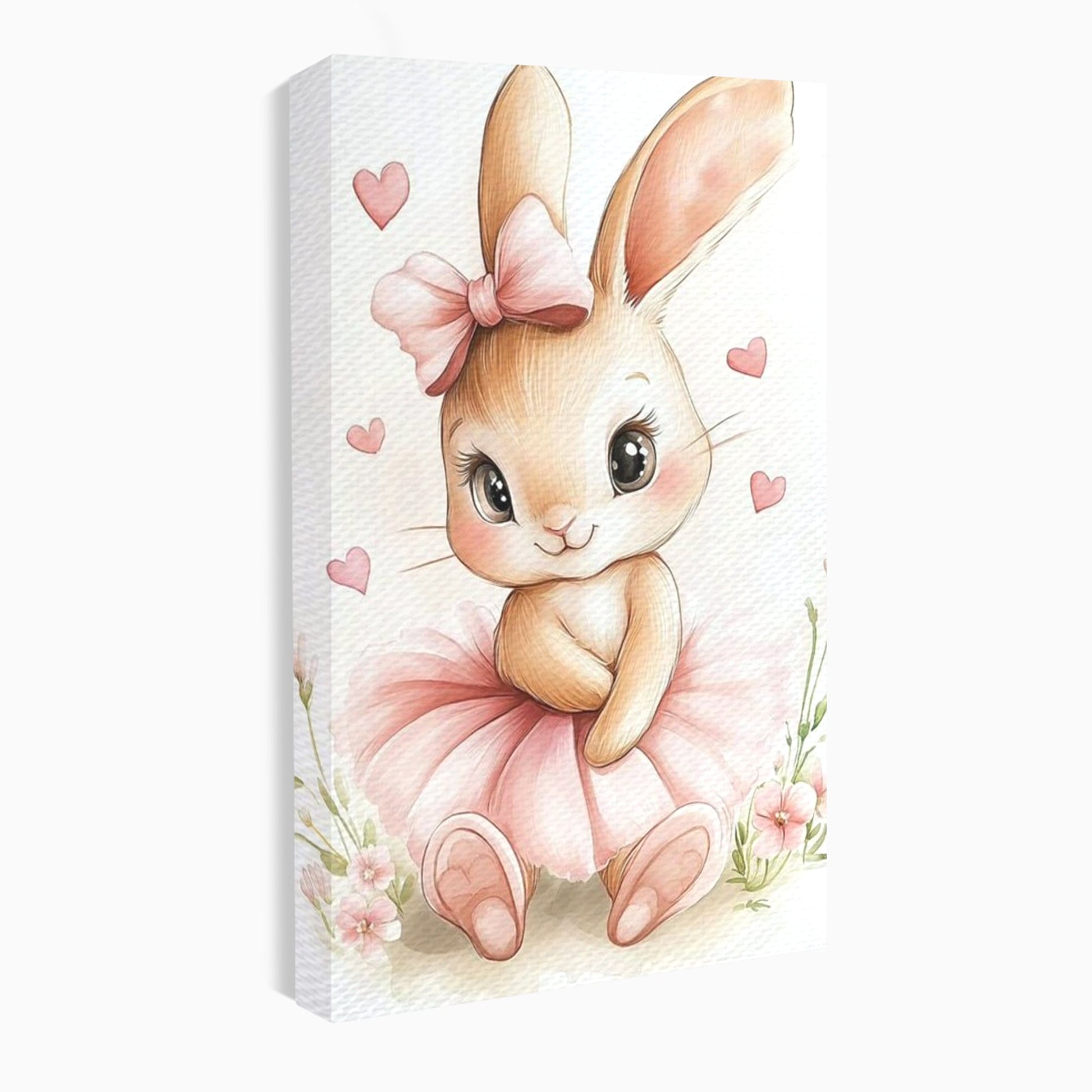 Tablou Canvas Premium, LuxCanva® K1033, Iepurasul Balerina, Gingasie, Rochita, Fundita, Roz, Printesa, Inimioare, Zambet, Tutu, Urechi, Privire, Copilaresc, Jucausa, Camera Copil, Dormitor