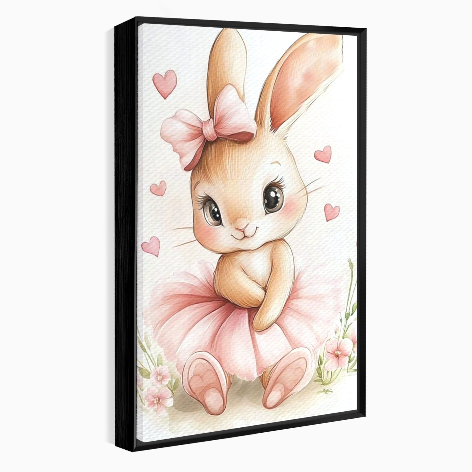 Tablou Canvas Premium, LuxCanva® K1033, Iepurasul Balerina, Gingasie, Rochita, Fundita, Roz, Printesa, Inimioare, Zambet, Tutu, Urechi, Privire, Copilaresc, Jucausa, Camera Copil, Dormitor