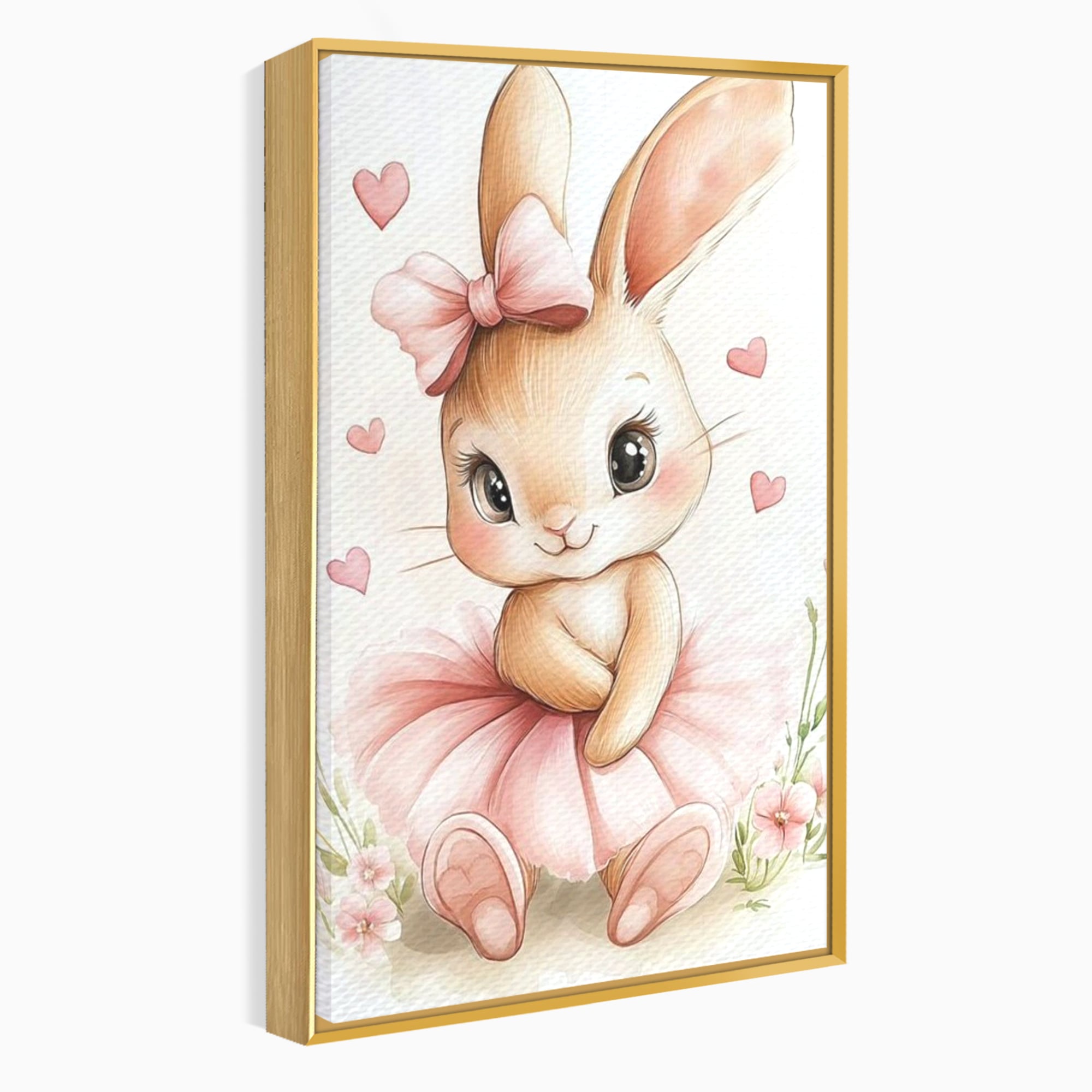 Tablou Canvas Premium, LuxCanva® K1033, Iepurasul Balerina, Gingasie, Rochita, Fundita, Roz, Printesa, Inimioare, Zambet, Tutu, Urechi, Privire, Copilaresc, Jucausa, Camera Copil, Dormitor