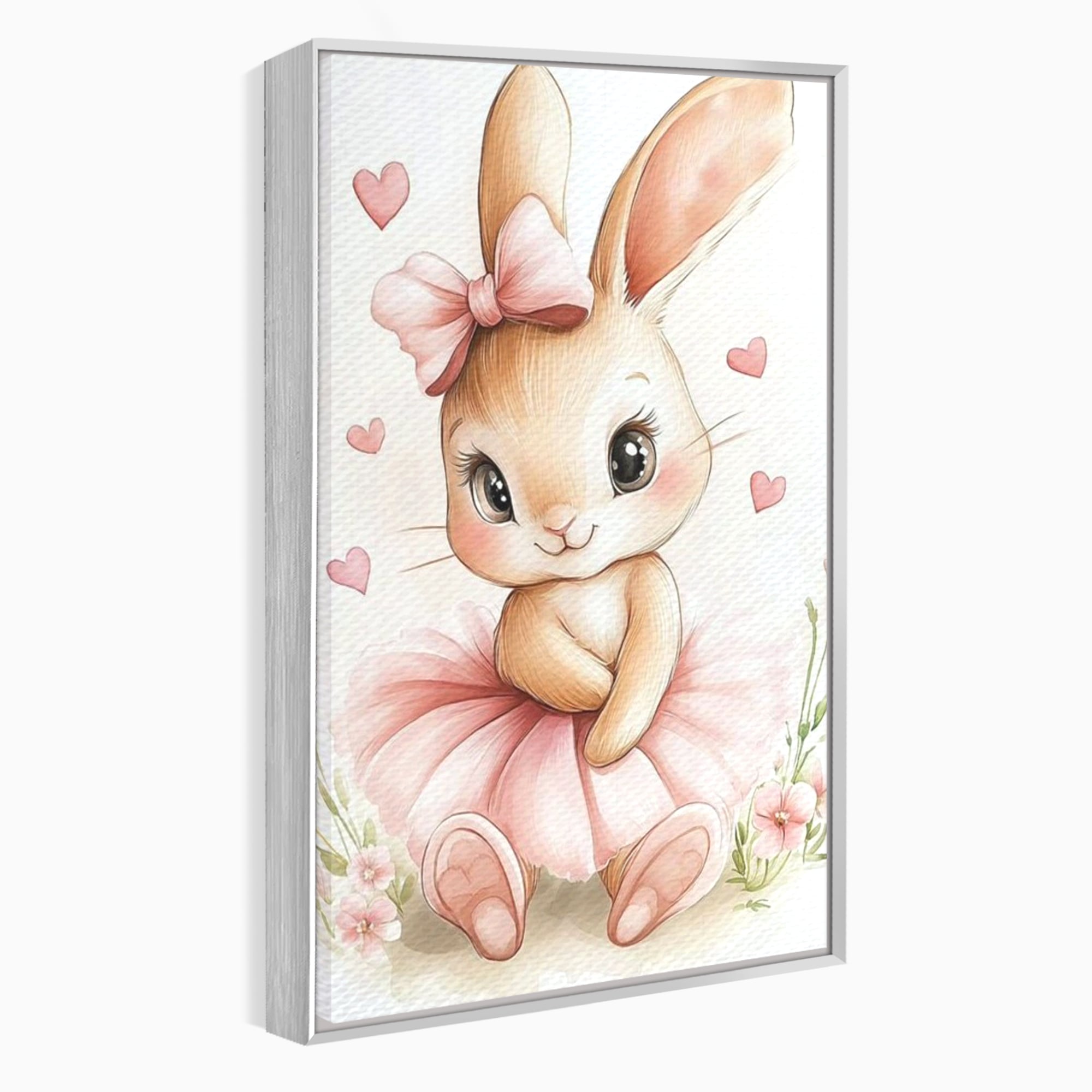 Tablou Canvas Premium, LuxCanva® K1033, Iepurasul Balerina, Gingasie, Rochita, Fundita, Roz, Printesa, Inimioare, Zambet, Tutu, Urechi, Privire, Copilaresc, Jucausa, Camera Copil, Dormitor