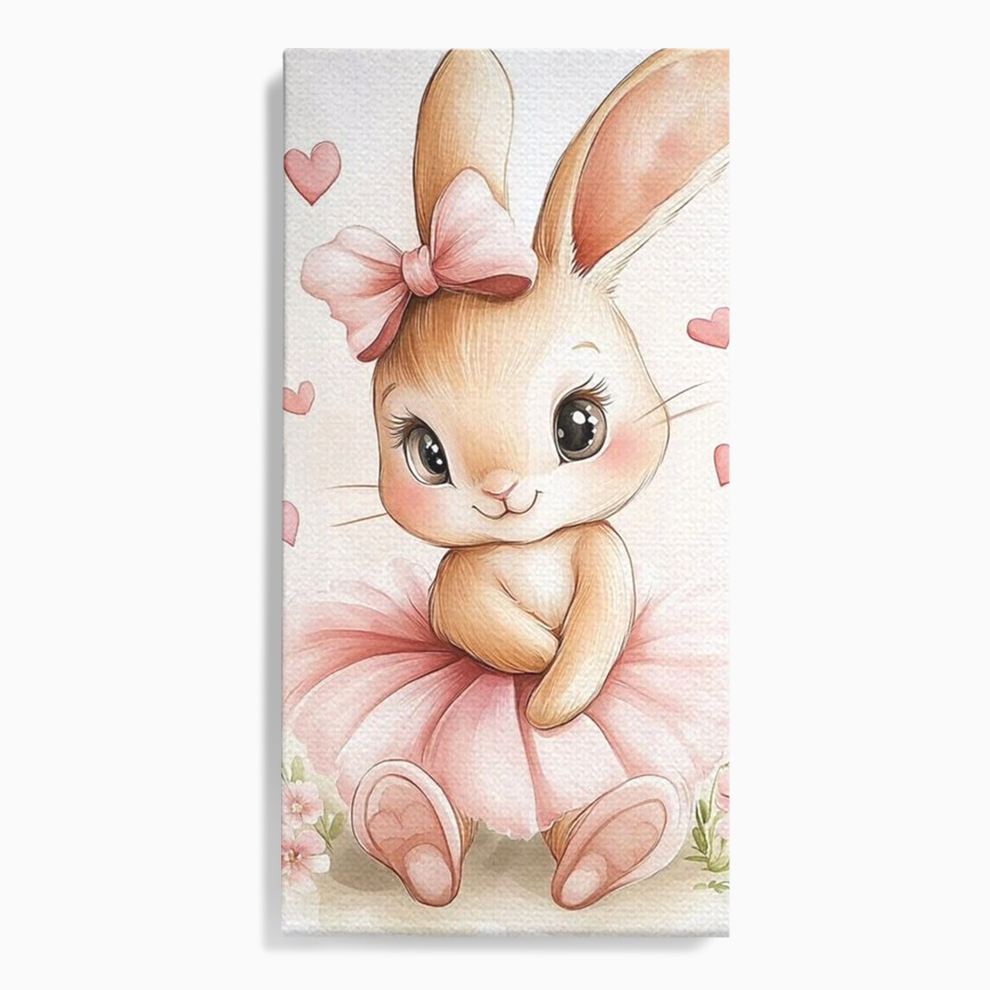 Tablou Canvas Premium, LuxCanva® K1033, Iepurasul Balerina, Gingasie, Rochita, Fundita, Roz, Printesa, Inimioare, Zambet, Tutu, Urechi, Privire, Copilaresc, Jucausa, Camera Copil, Dormitor
