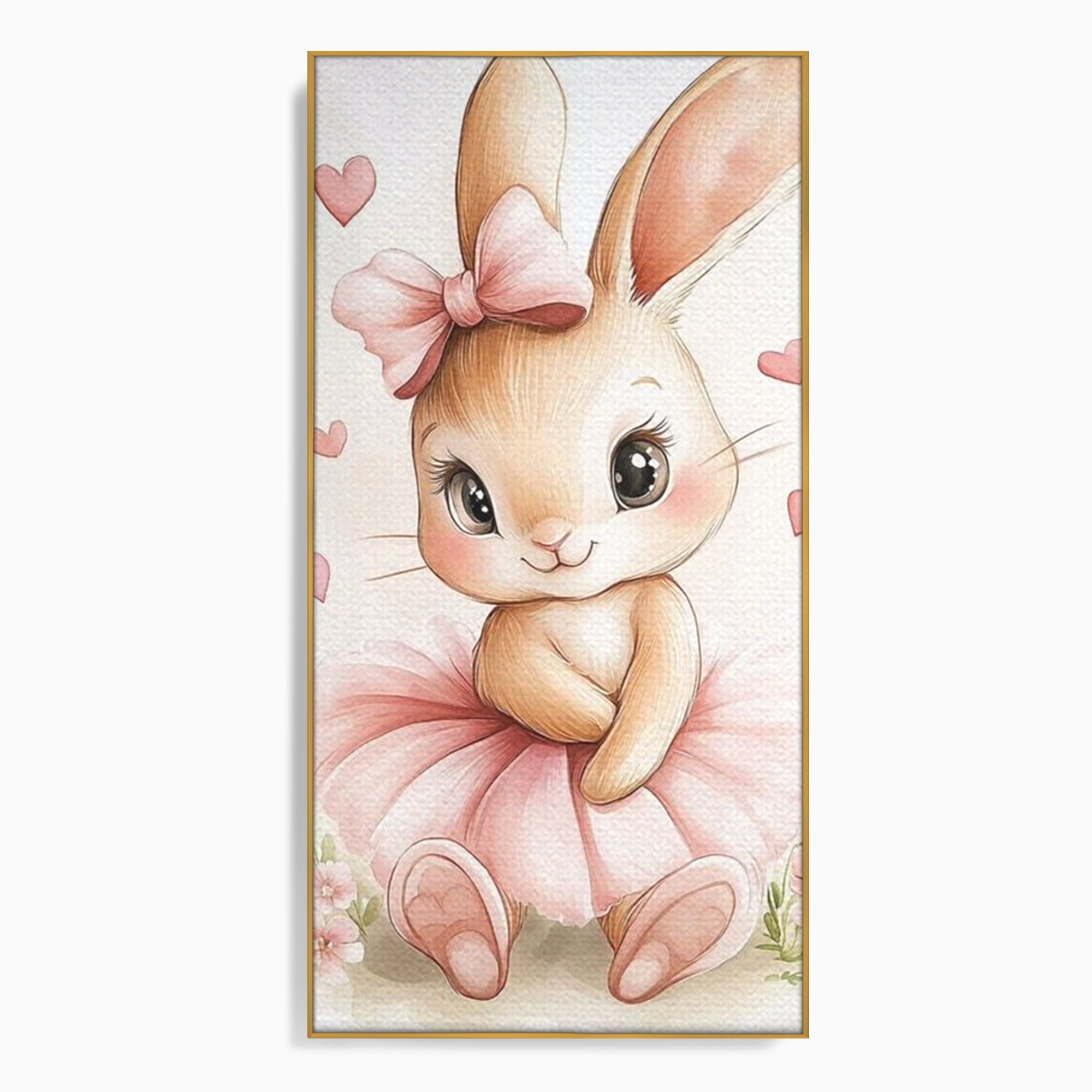Tablou Canvas Premium, LuxCanva® K1033, Iepurasul Balerina, Gingasie, Rochita, Fundita, Roz, Printesa, Inimioare, Zambet, Tutu, Urechi, Privire, Copilaresc, Jucausa, Camera Copil, Dormitor