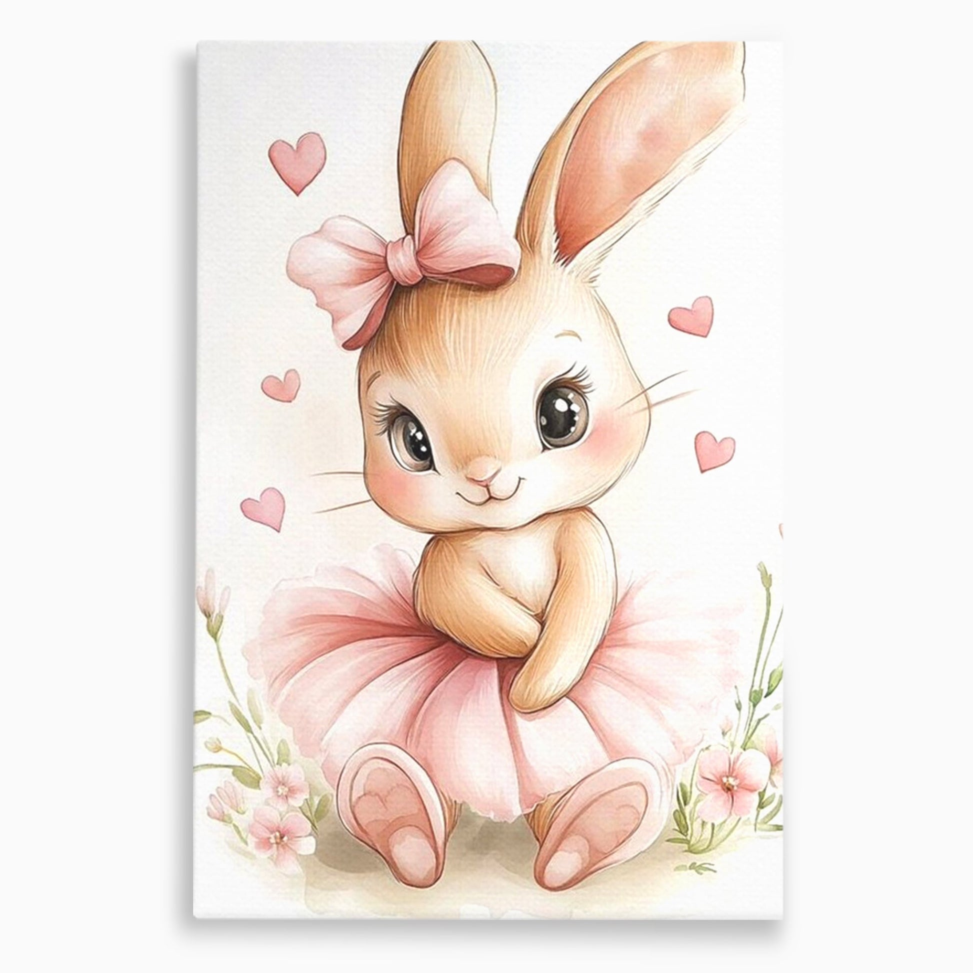 Tablou Canvas Premium, LuxCanva® K1033, Iepurasul Balerina, Gingasie, Rochita, Fundita, Roz, Printesa, Inimioare, Zambet, Tutu, Urechi, Privire, Copilaresc, Jucausa, Camera Copil, Dormitor