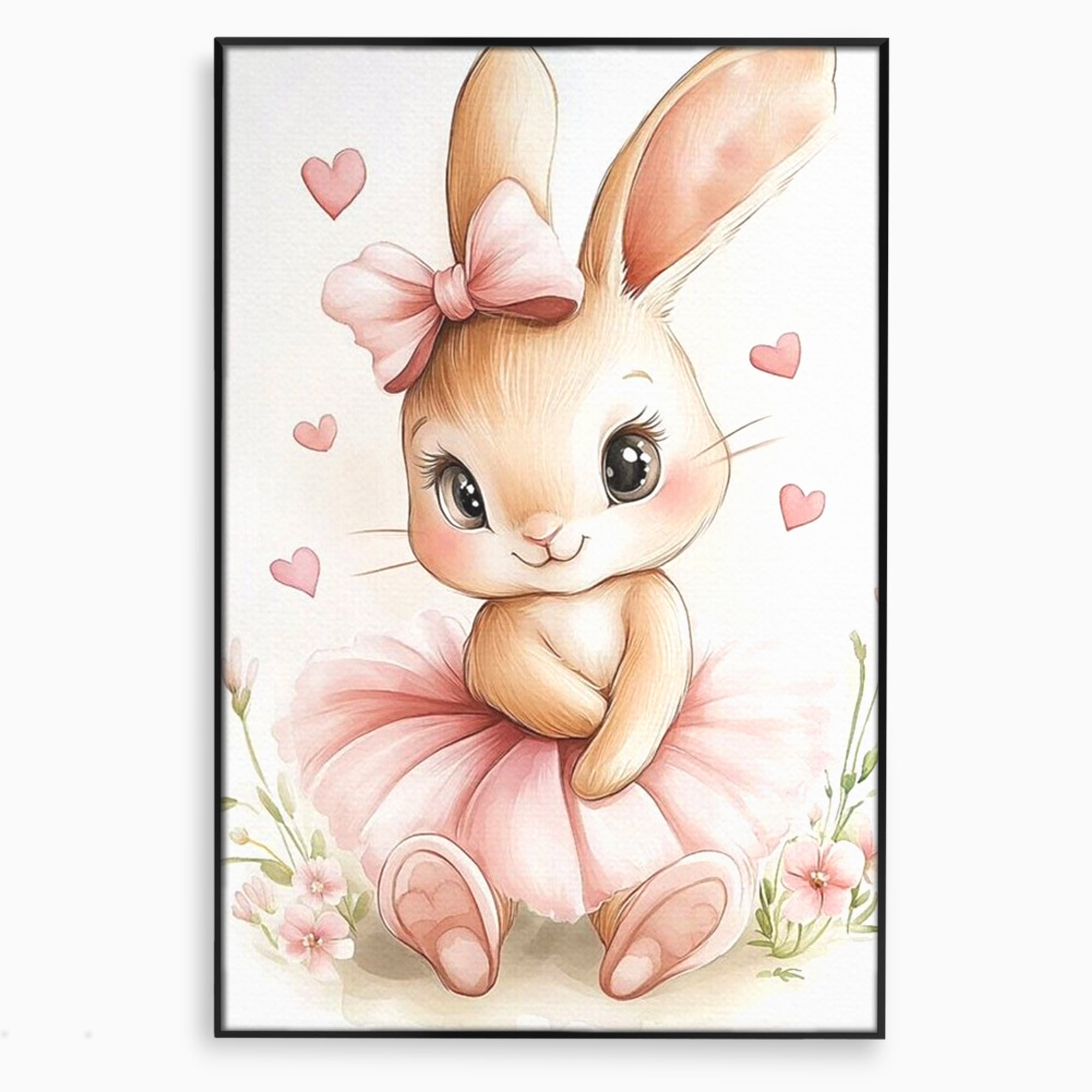 Tablou Canvas Premium, LuxCanva® K1033, Iepurasul Balerina, Gingasie, Rochita, Fundita, Roz, Printesa, Inimioare, Zambet, Tutu, Urechi, Privire, Copilaresc, Jucausa, Camera Copil, Dormitor