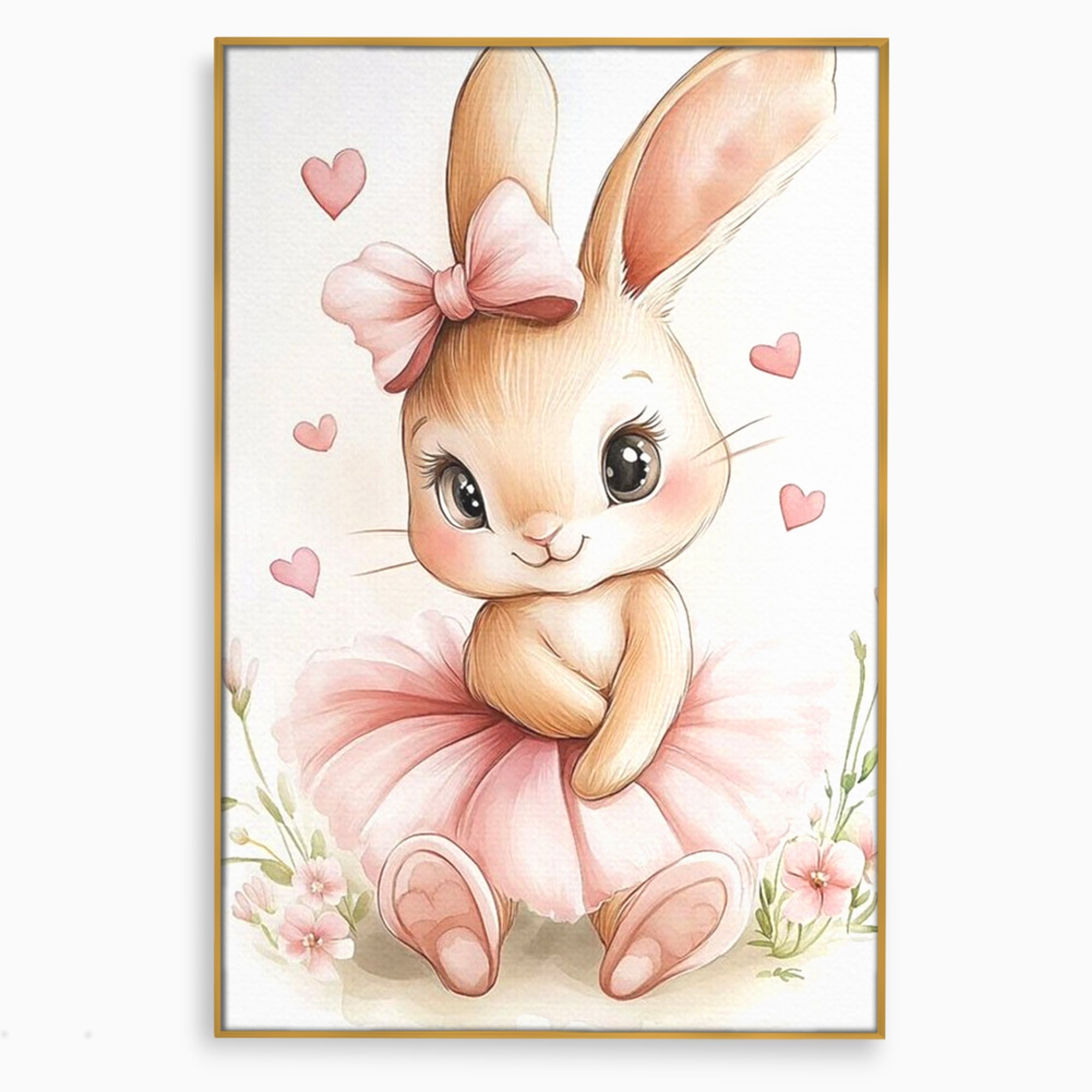 Tablou Canvas Premium, LuxCanva® K1033, Iepurasul Balerina, Gingasie, Rochita, Fundita, Roz, Printesa, Inimioare, Zambet, Tutu, Urechi, Privire, Copilaresc, Jucausa, Camera Copil, Dormitor