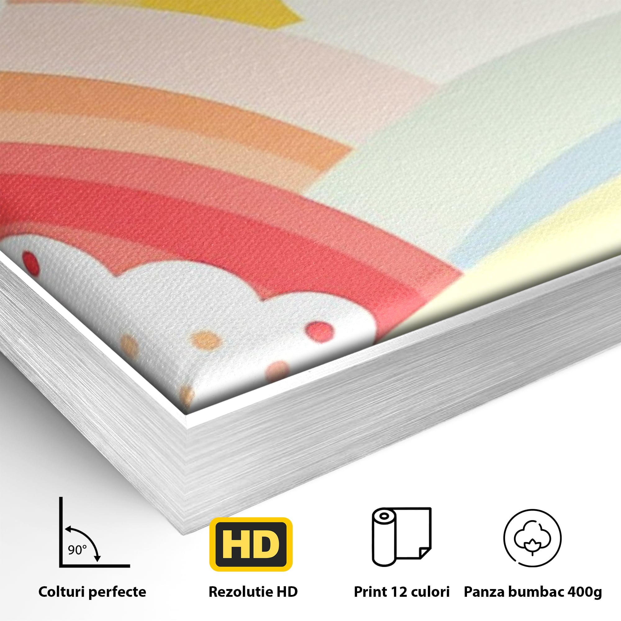 Leinwand Wandkunst Canvas Premium, LuxCanva® K1034, Himmel Lächeln, Pastell, Regenbogen, Wolken, Wolken, Wolken, Energie, Weichheit, Atmosphäre, Kindheit, Himmel, Geschichte, Optimismus, Glück, Kinderzimmer, Schlafzimmer
