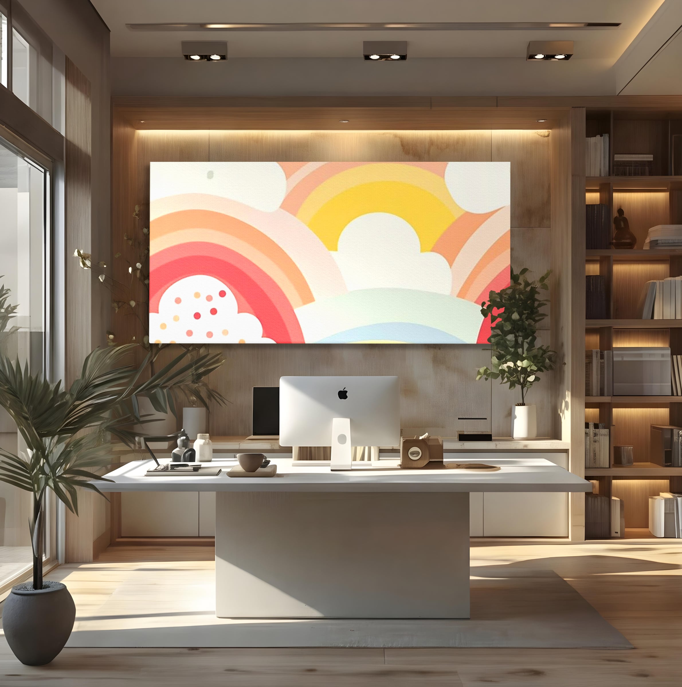 Leinwand Wandkunst Canvas Premium, LuxCanva® K1034, Himmel Lächeln, Pastell, Regenbogen, Wolken, Wolken, Wolken, Energie, Weichheit, Atmosphäre, Kindheit, Himmel, Geschichte, Optimismus, Glück, Kinderzimmer, Schlafzimmer
