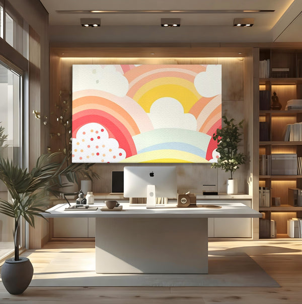Leinwand Wandkunst Canvas Premium, LuxCanva® K1034, Himmel Lächeln, Pastell, Regenbogen, Wolken, Wolken, Wolken, Energie, Weichheit, Atmosphäre, Kindheit, Himmel, Geschichte, Optimismus, Glück, Kinderzimmer, Schlafzimmer