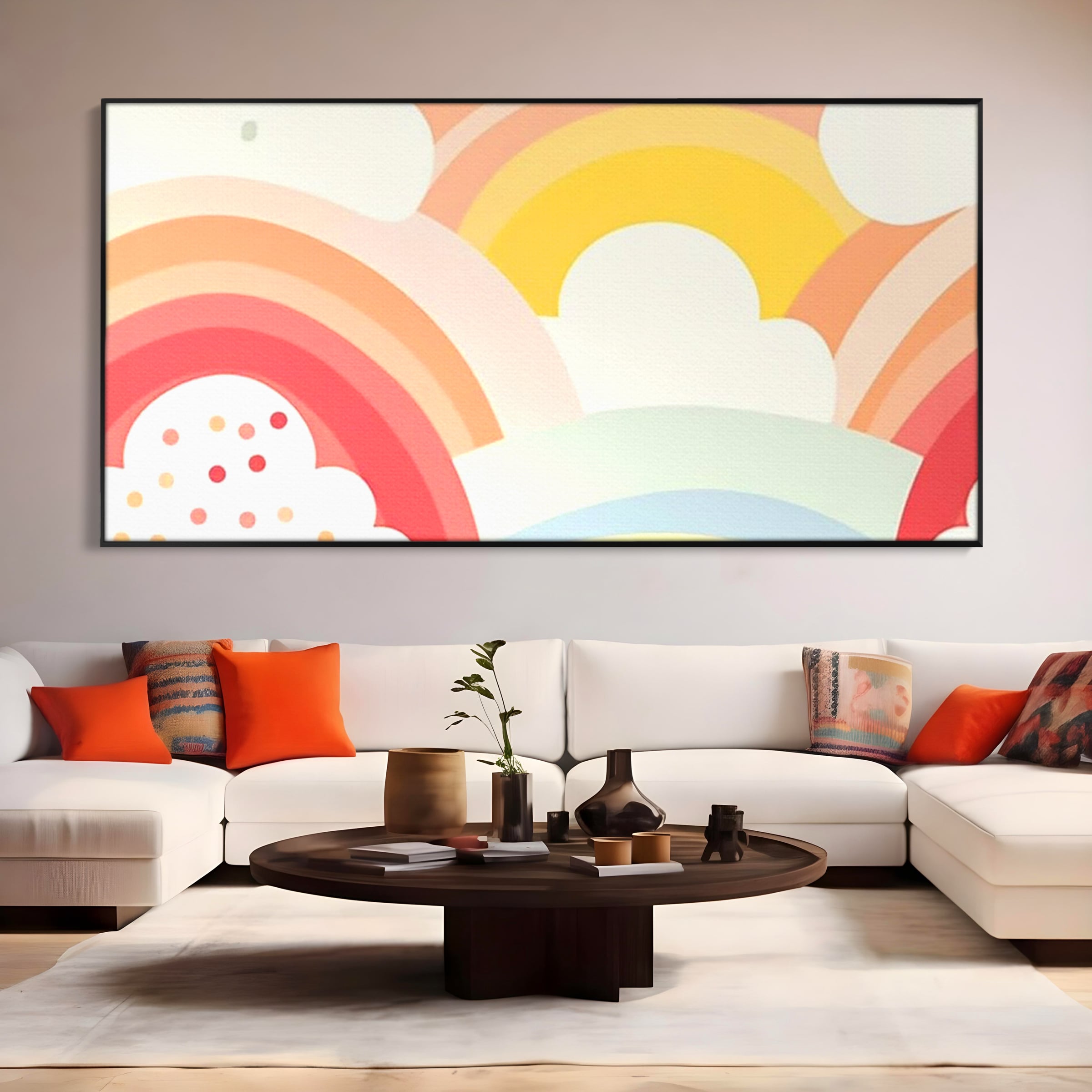 Leinwand Wandkunst Canvas Premium, LuxCanva® K1034, Himmel Lächeln, Pastell, Regenbogen, Wolken, Wolken, Wolken, Energie, Weichheit, Atmosphäre, Kindheit, Himmel, Geschichte, Optimismus, Glück, Kinderzimmer, Schlafzimmer
