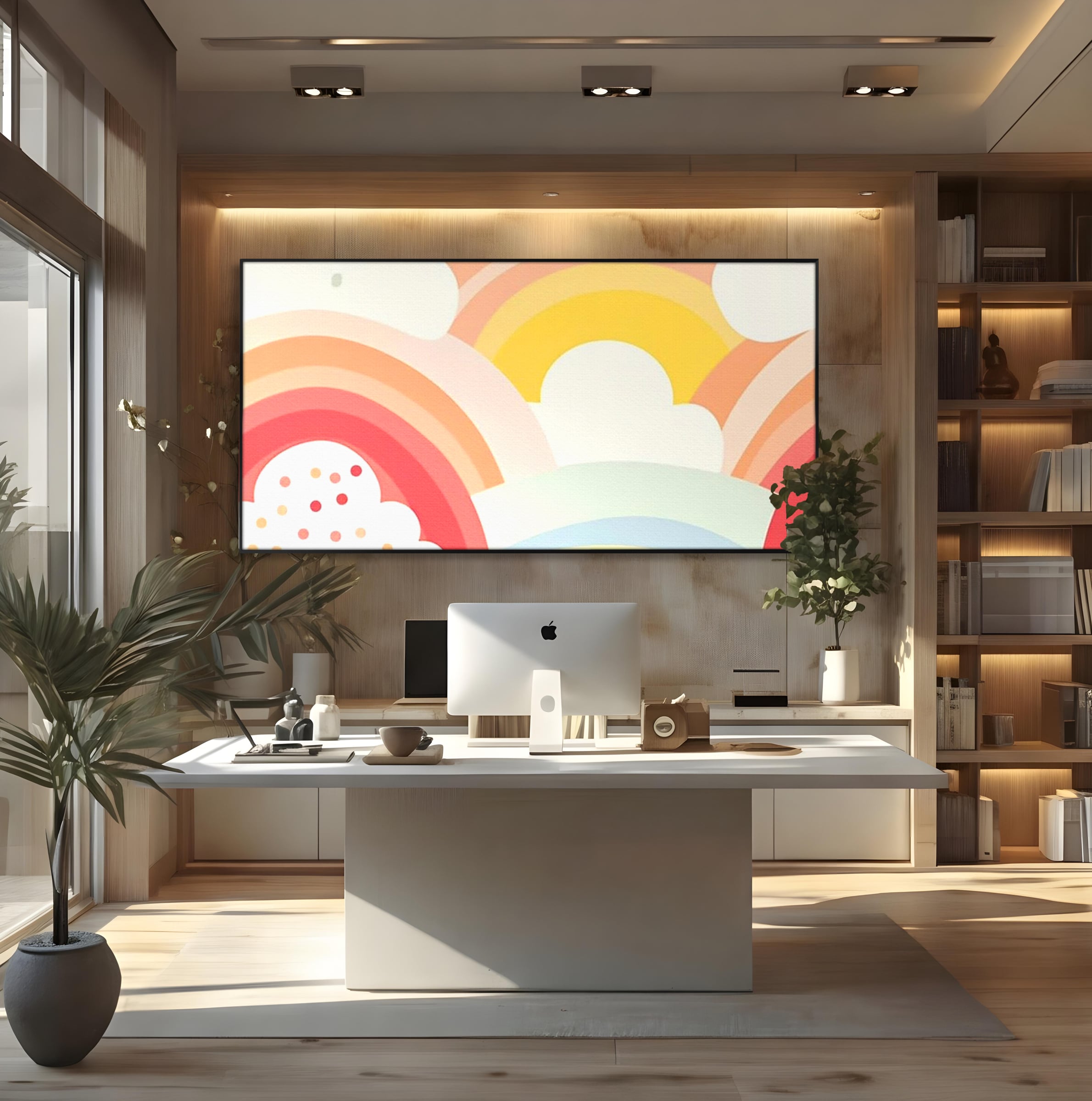 Leinwand Wandkunst Canvas Premium, LuxCanva® K1034, Himmel Lächeln, Pastell, Regenbogen, Wolken, Wolken, Wolken, Energie, Weichheit, Atmosphäre, Kindheit, Himmel, Geschichte, Optimismus, Glück, Kinderzimmer, Schlafzimmer