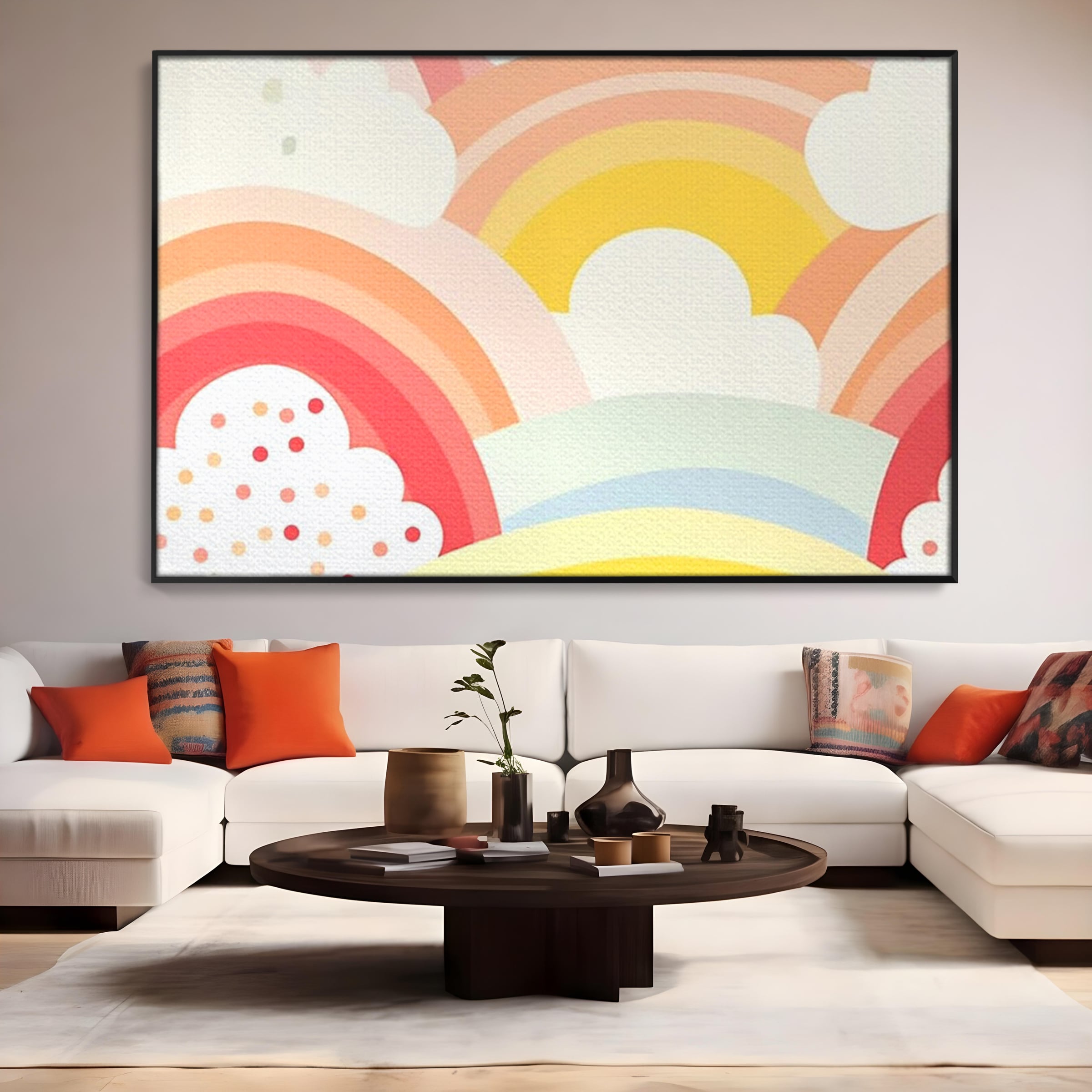 Leinwand Wandkunst Canvas Premium, LuxCanva® K1034, Himmel Lächeln, Pastell, Regenbogen, Wolken, Wolken, Wolken, Energie, Weichheit, Atmosphäre, Kindheit, Himmel, Geschichte, Optimismus, Glück, Kinderzimmer, Schlafzimmer
