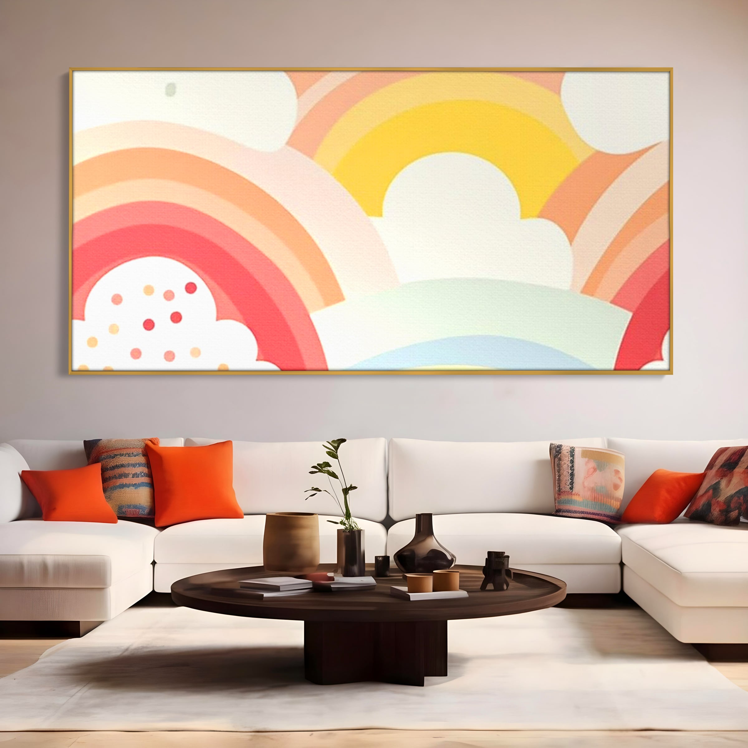 Leinwand Wandkunst Canvas Premium, LuxCanva® K1034, Himmel Lächeln, Pastell, Regenbogen, Wolken, Wolken, Wolken, Energie, Weichheit, Atmosphäre, Kindheit, Himmel, Geschichte, Optimismus, Glück, Kinderzimmer, Schlafzimmer