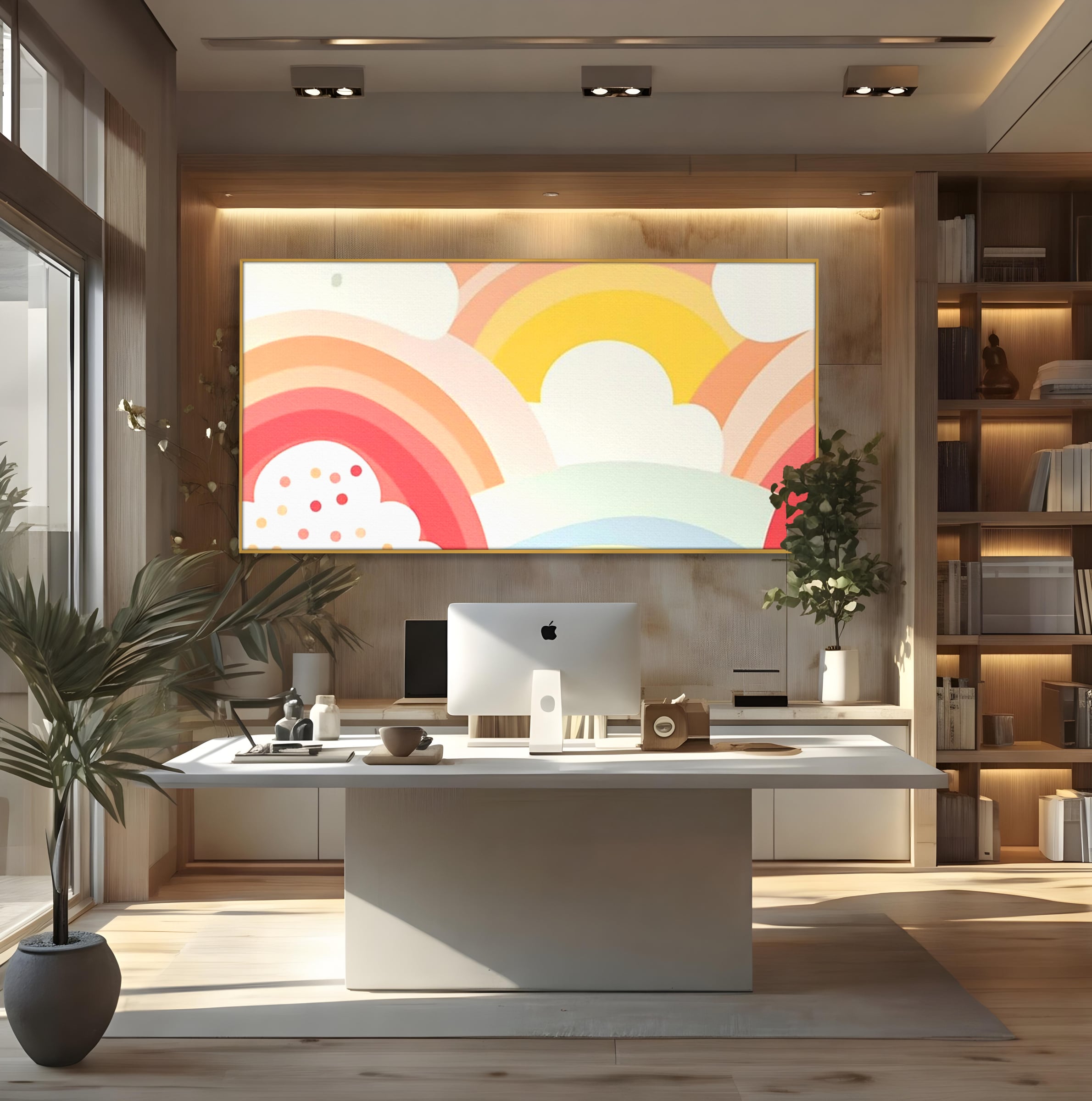 Leinwand Wandkunst Canvas Premium, LuxCanva® K1034, Himmel Lächeln, Pastell, Regenbogen, Wolken, Wolken, Wolken, Energie, Weichheit, Atmosphäre, Kindheit, Himmel, Geschichte, Optimismus, Glück, Kinderzimmer, Schlafzimmer