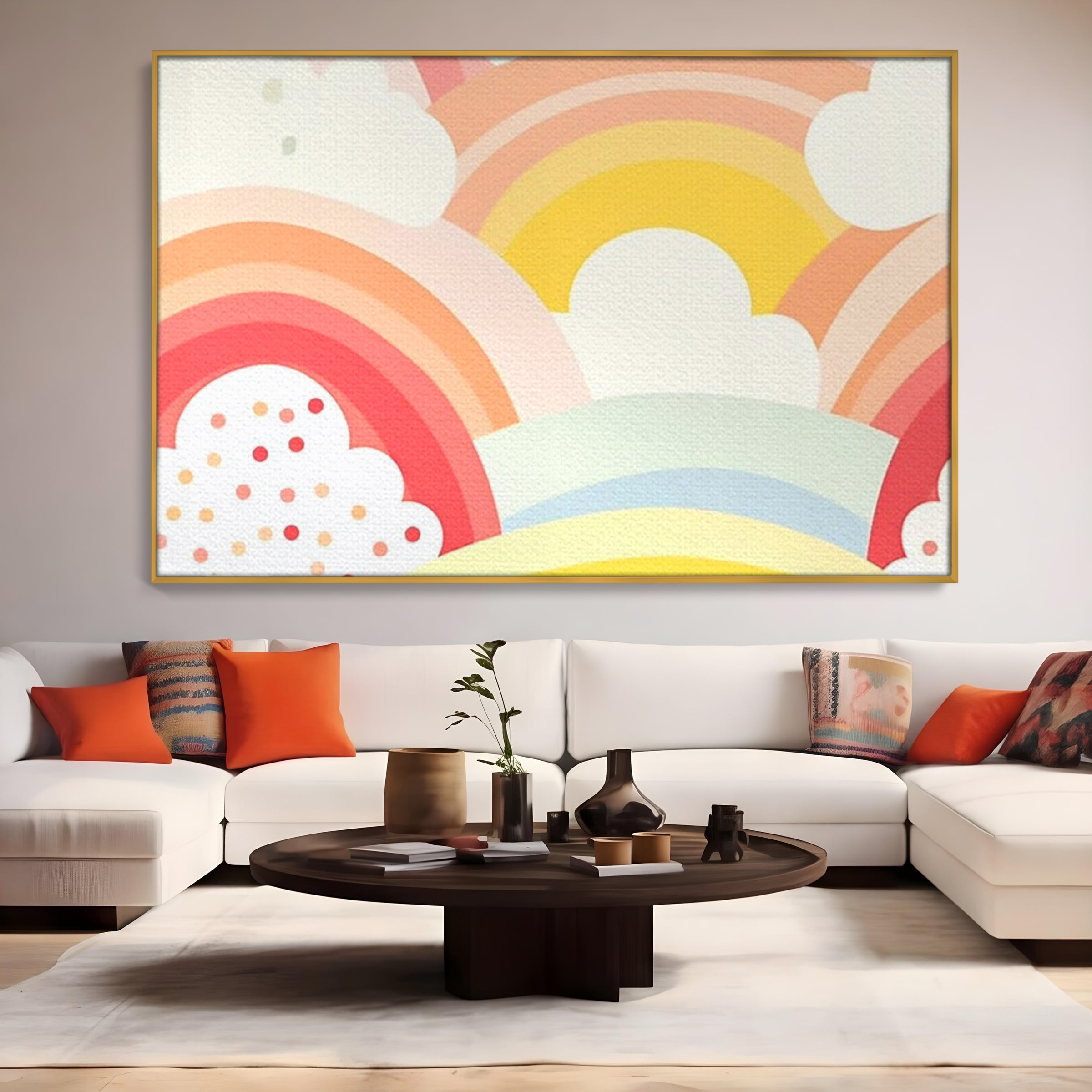 Leinwand Wandkunst Canvas Premium, LuxCanva® K1034, Himmel Lächeln, Pastell, Regenbogen, Wolken, Wolken, Wolken, Energie, Weichheit, Atmosphäre, Kindheit, Himmel, Geschichte, Optimismus, Glück, Kinderzimmer, Schlafzimmer
