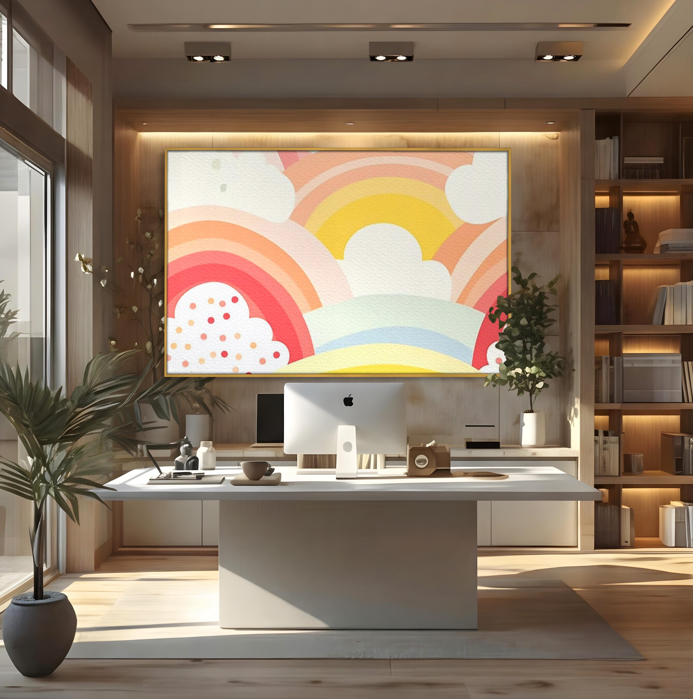 Leinwand Wandkunst Canvas Premium, LuxCanva® K1034, Himmel Lächeln, Pastell, Regenbogen, Wolken, Wolken, Wolken, Energie, Weichheit, Atmosphäre, Kindheit, Himmel, Geschichte, Optimismus, Glück, Kinderzimmer, Schlafzimmer