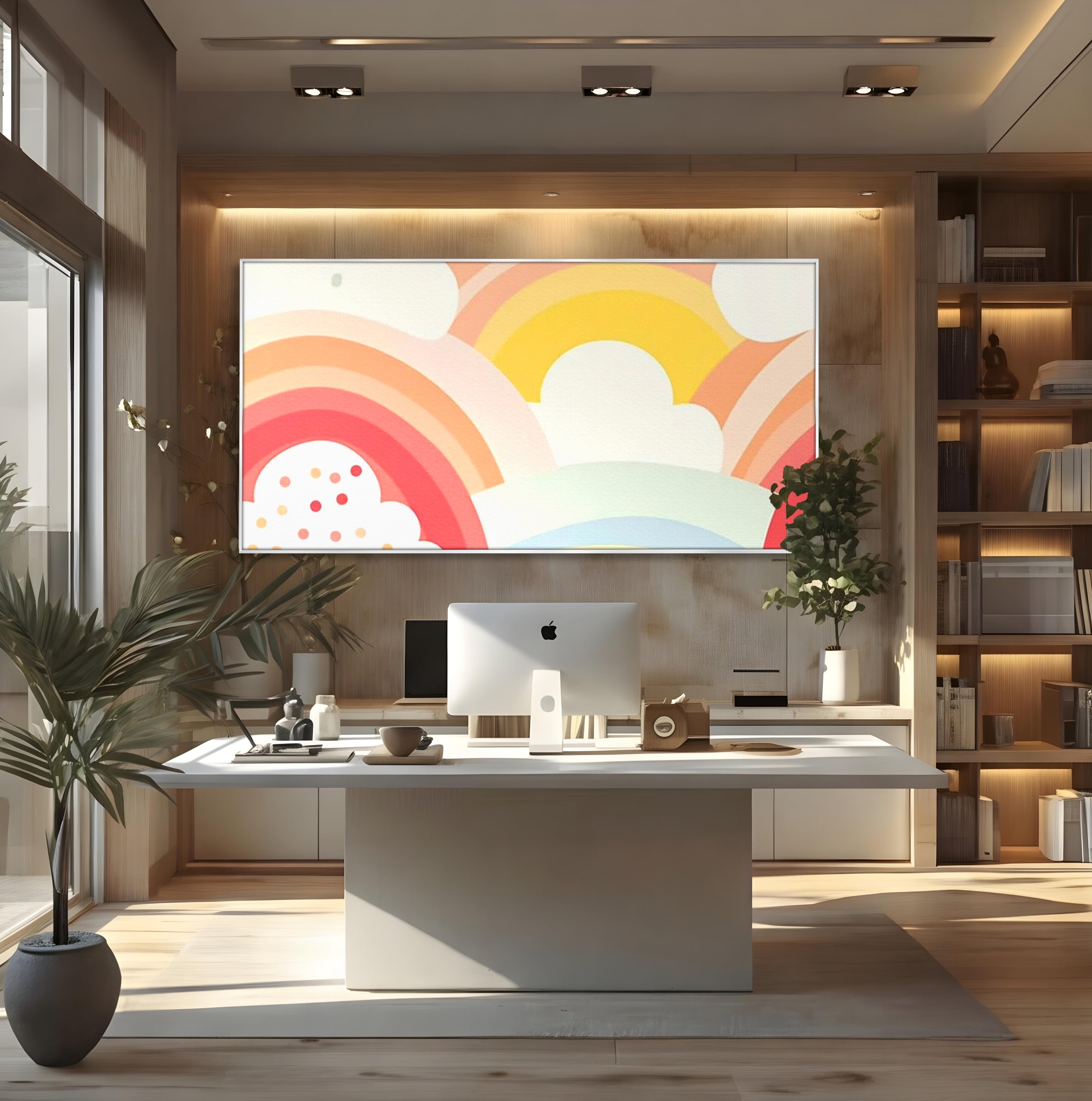 Leinwand Wandkunst Canvas Premium, LuxCanva® K1034, Himmel Lächeln, Pastell, Regenbogen, Wolken, Wolken, Wolken, Energie, Weichheit, Atmosphäre, Kindheit, Himmel, Geschichte, Optimismus, Glück, Kinderzimmer, Schlafzimmer
