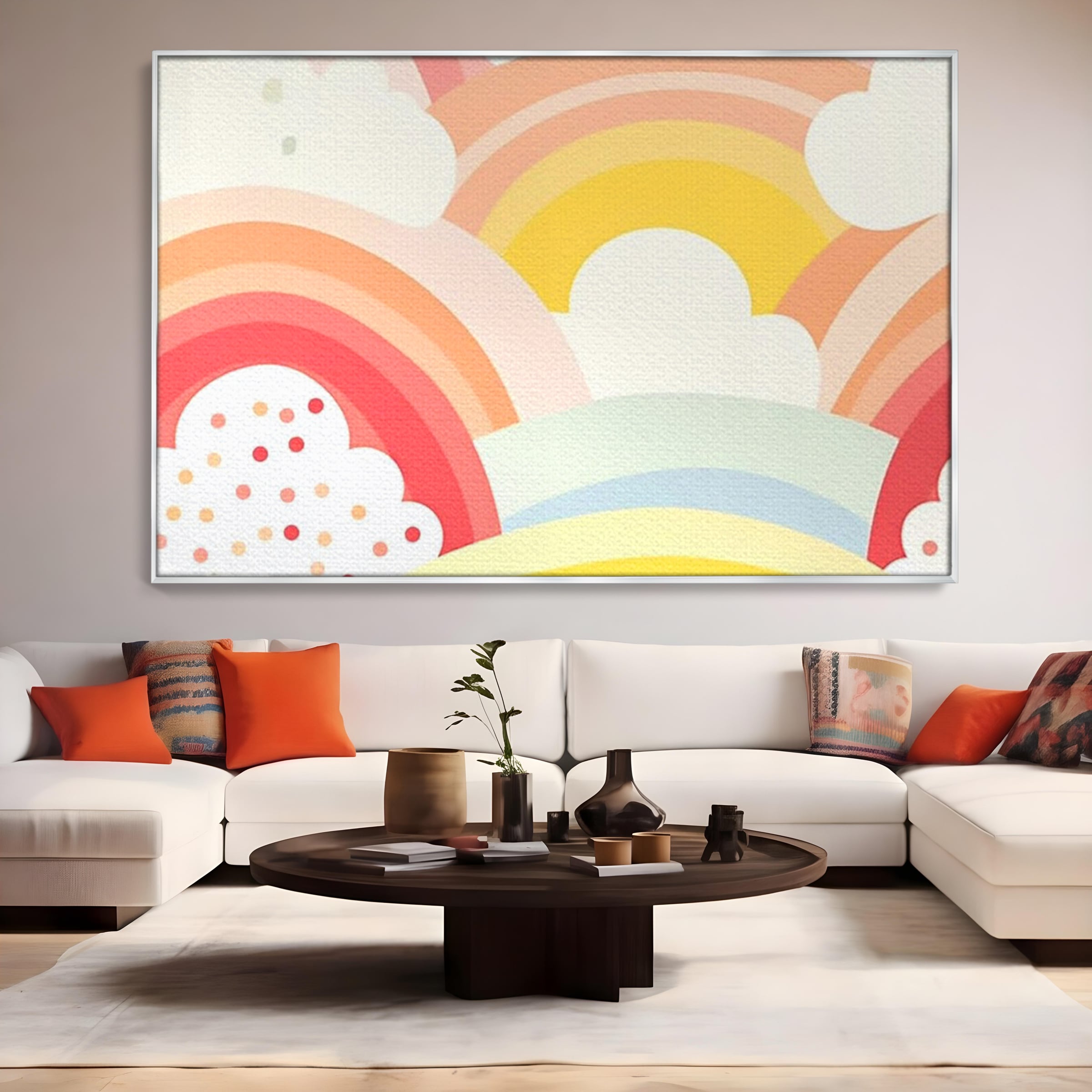 Leinwand Wandkunst Canvas Premium, LuxCanva® K1034, Himmel Lächeln, Pastell, Regenbogen, Wolken, Wolken, Wolken, Energie, Weichheit, Atmosphäre, Kindheit, Himmel, Geschichte, Optimismus, Glück, Kinderzimmer, Schlafzimmer