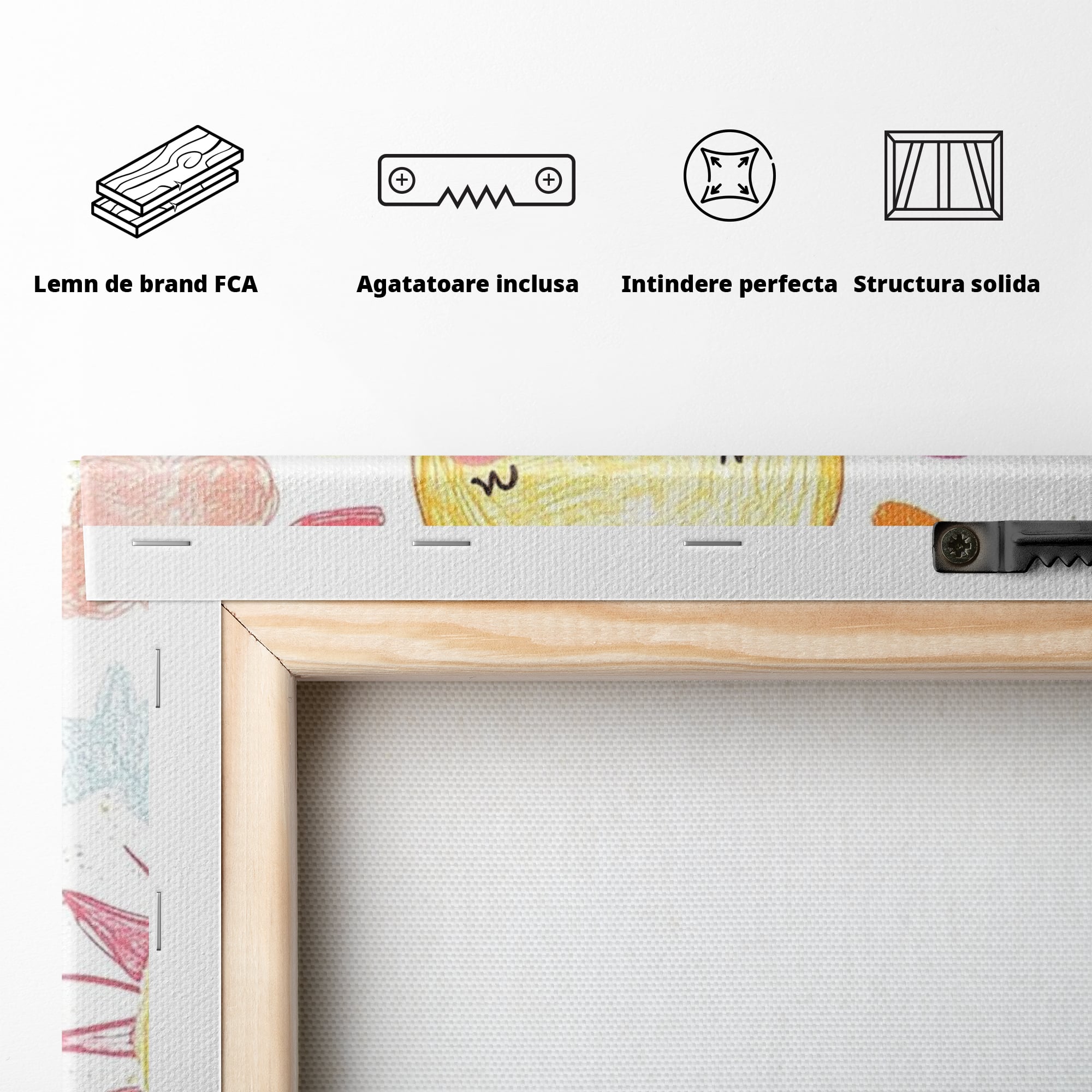 Tablou Canvas Premium, LuxCanva® K1035, Magia Cerului Copilaresc, Zambete, Cer, Soare, Joc, Obraz, Roz, Norisori, Veselie, Raze, Dans, Stele, Magie, Copilarie, Inocenta, Camera Copil, Dormitor