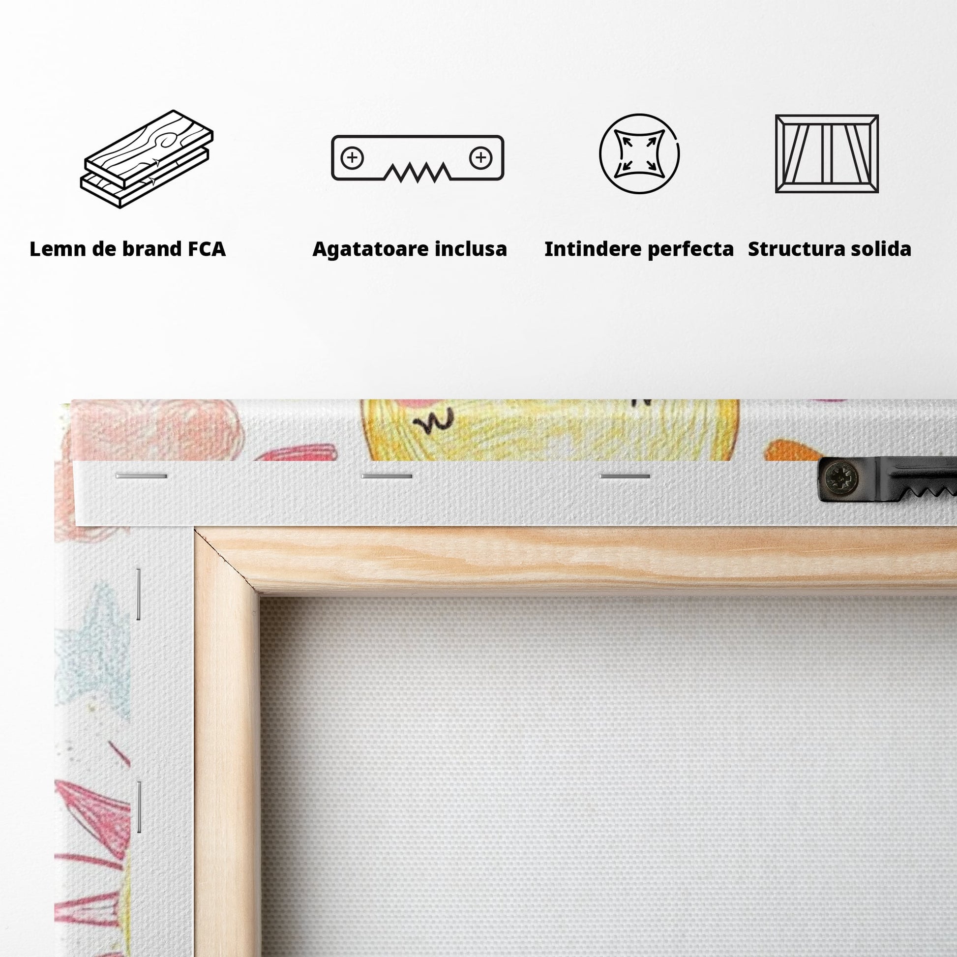 Tablou Canvas Premium, LuxCanva® K1035, Magia Cerului Copilaresc, Zambete, Cer, Soare, Joc, Obraz, Roz, Norisori, Veselie, Raze, Dans, Stele, Magie, Copilarie, Inocenta, Camera Copil, Dormitor
