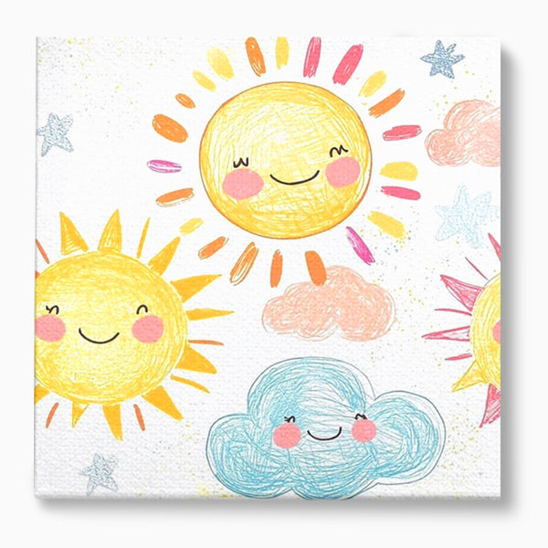 Tablou Canvas Premium, LuxCanva® K1035, Magia Cerului Copilaresc, Zambete, Cer, Soare, Joc, Obraz, Roz, Norisori, Veselie, Raze, Dans, Stele, Magie, Copilarie, Inocenta, Camera Copil, Dormitor